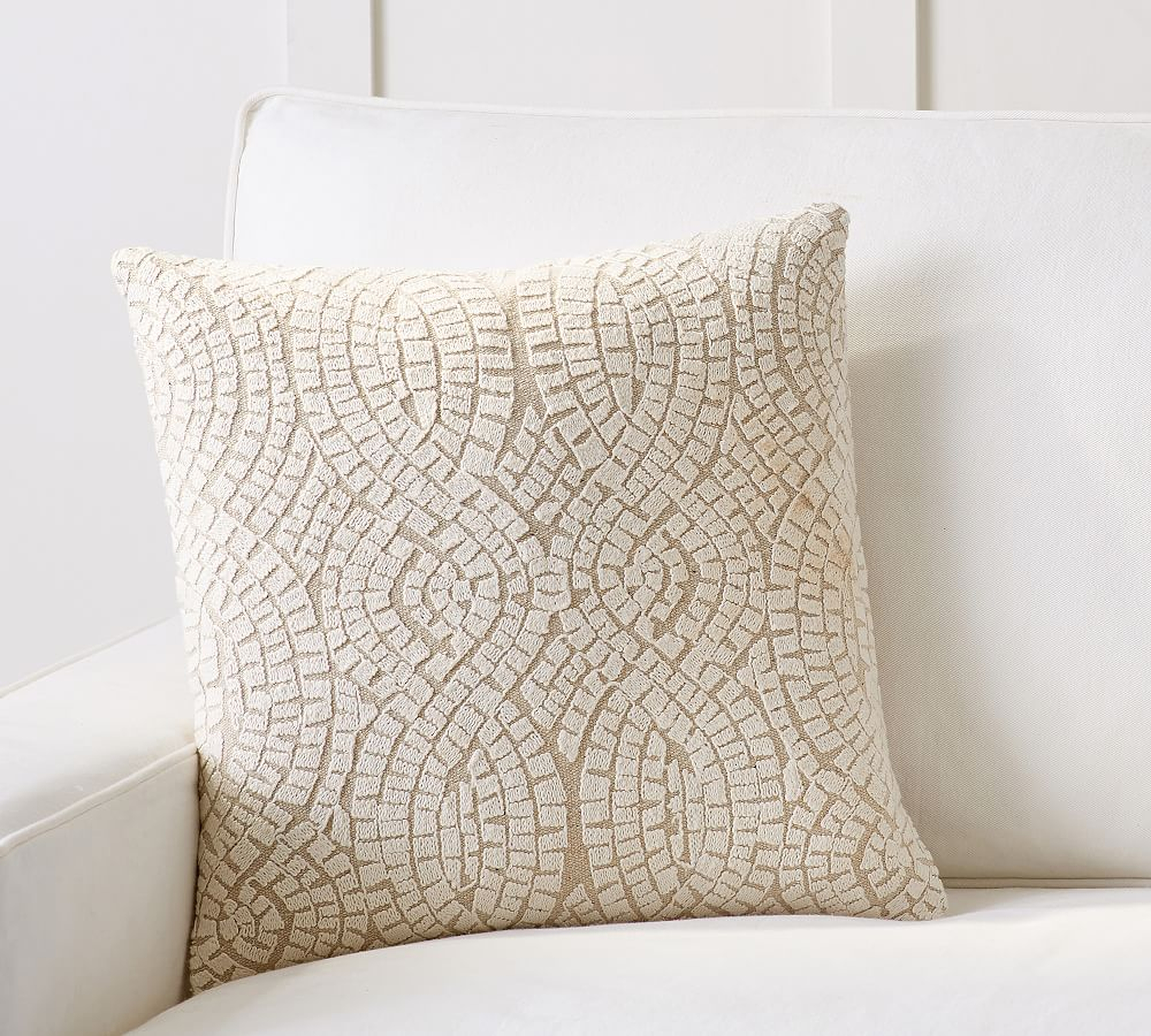 Carmel Embroidered Pillow Cover, 18 x 18", Flax - Pottery Barn