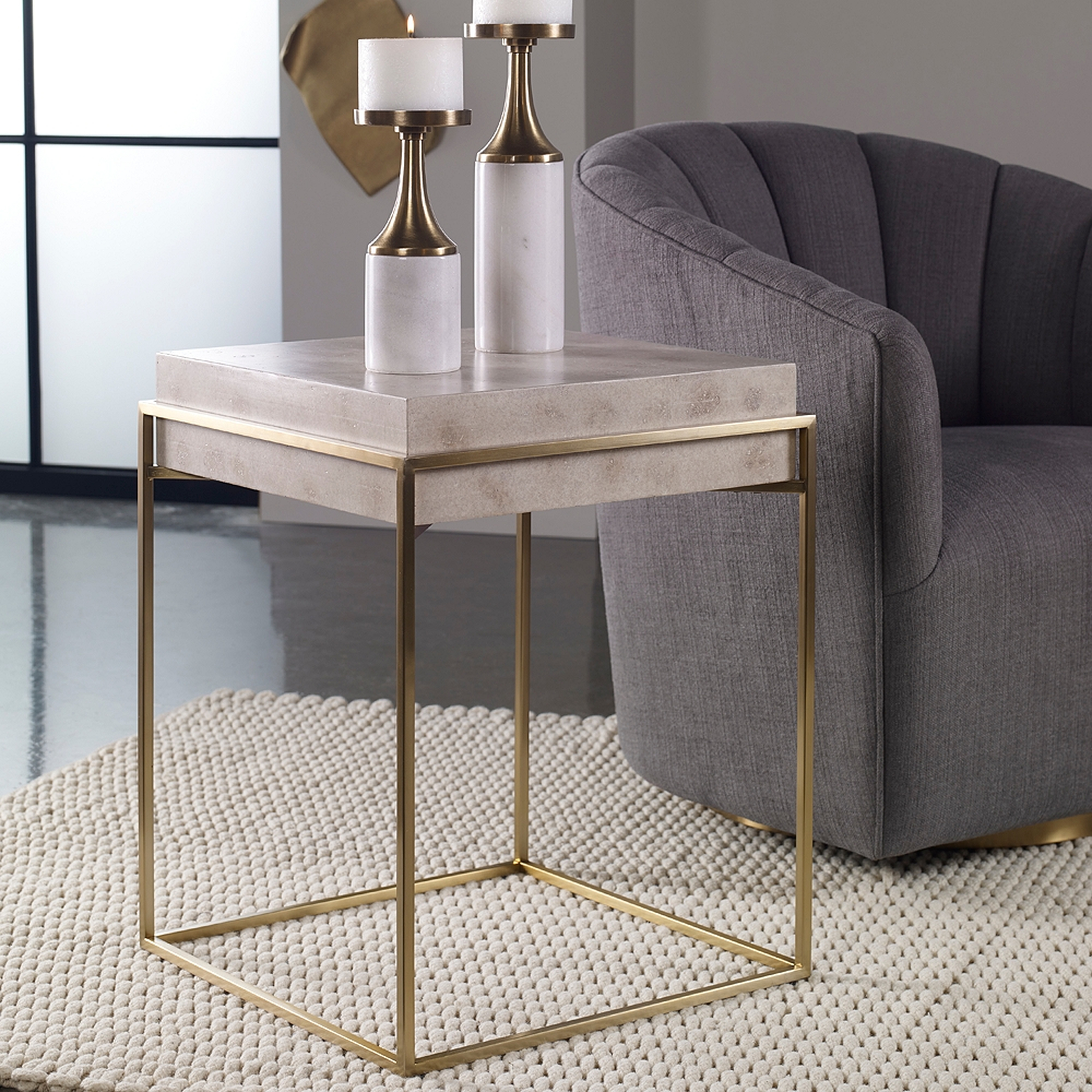 Uttermost Inda 19" Wide Brass and Ivory Square Accent Table - Style # 89G59 - Lamps Plus