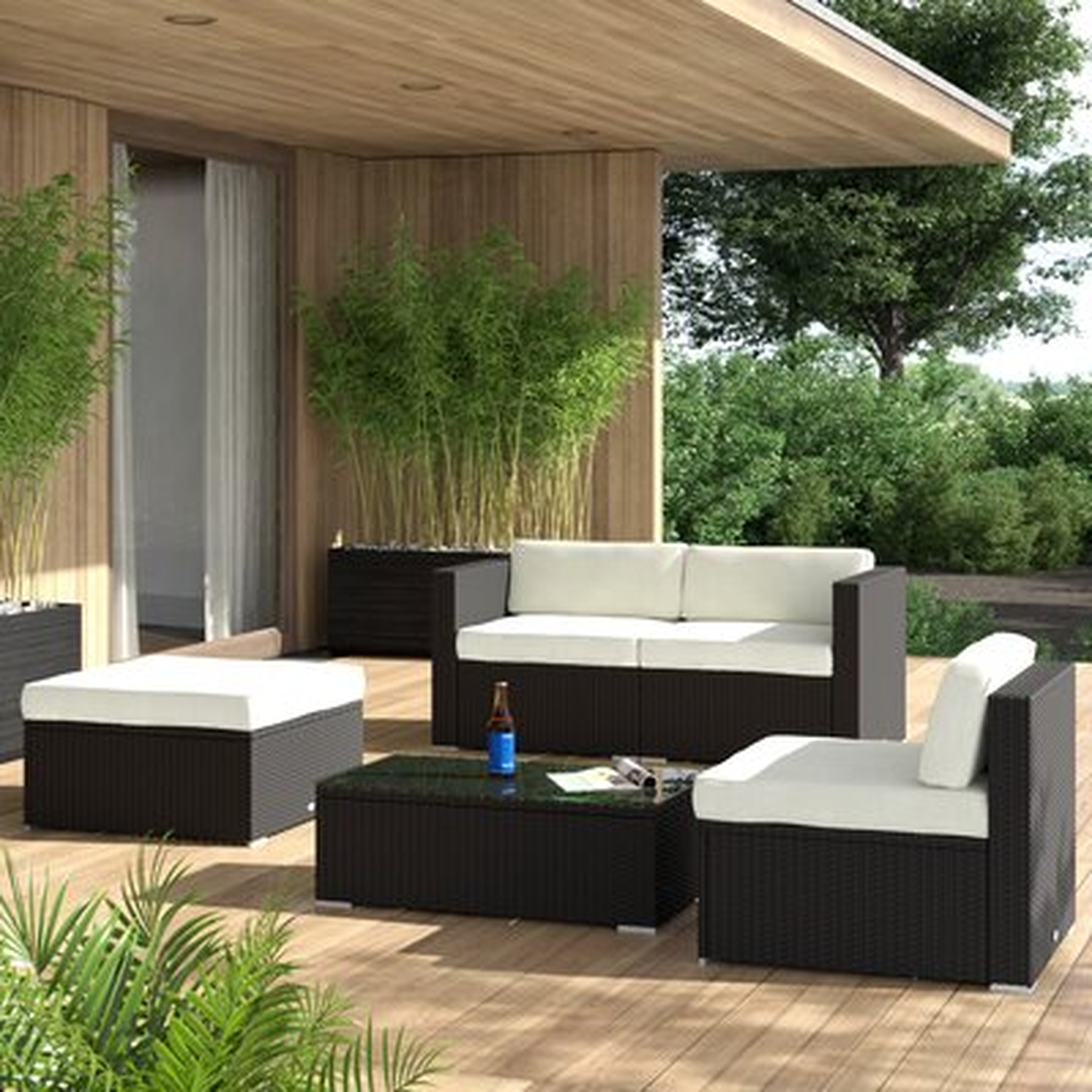 Hazen 5 Piece Rattan Sectional Seating Group with Cushions - AllModern