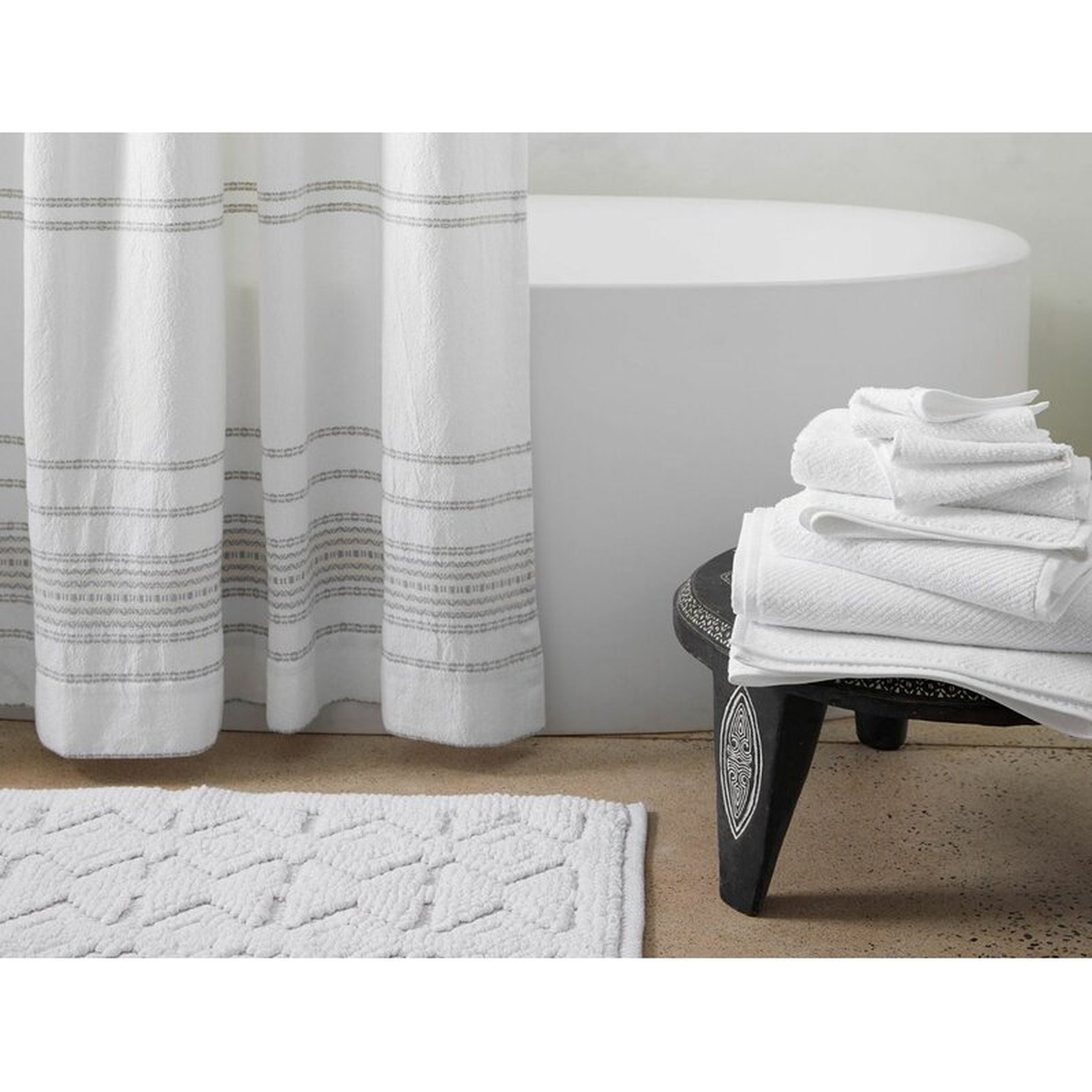 Coyuchi Rippled Stripe 100% Cotton Single Shower Curtain Color: White/Grey - Perigold