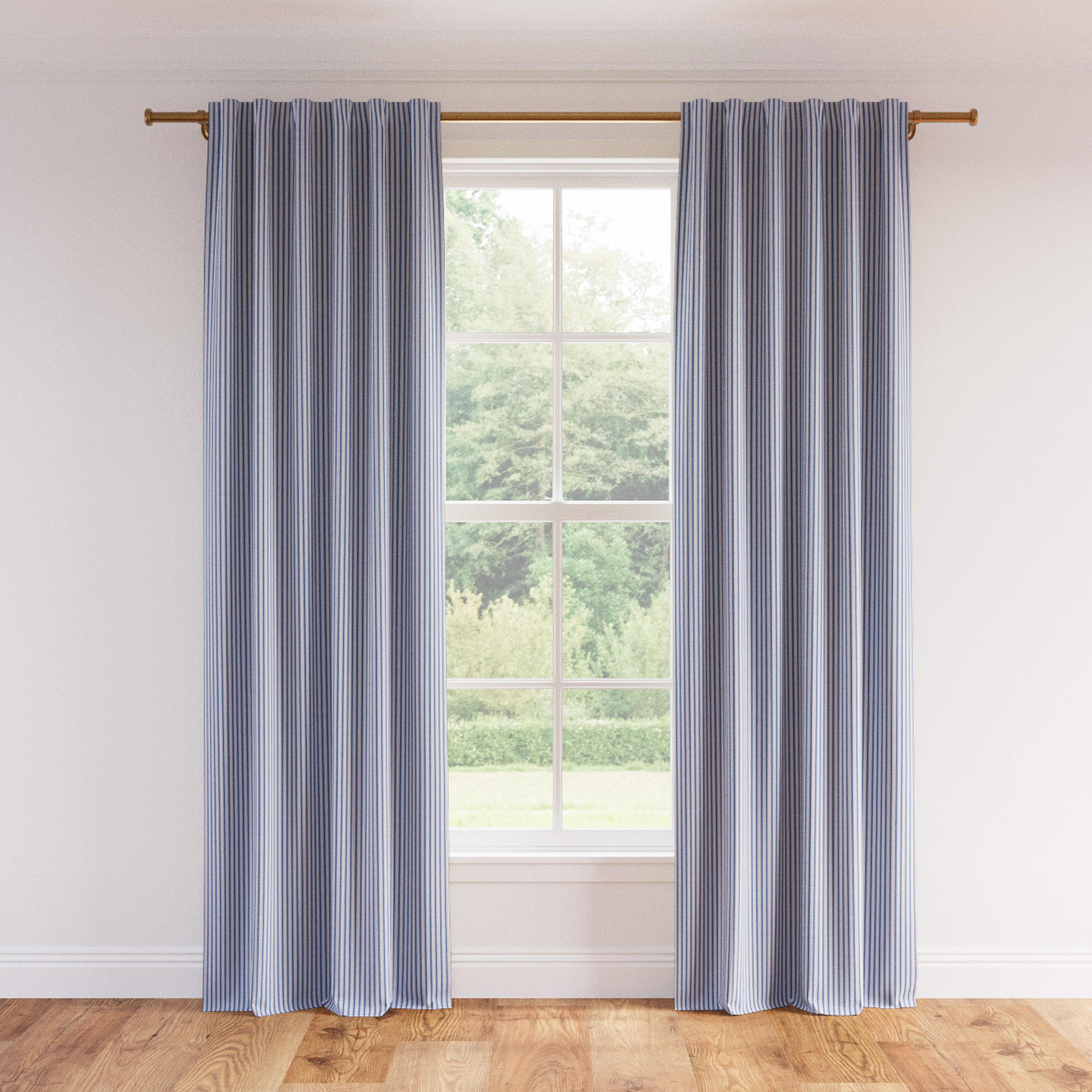 Printed Linen Curtain, Cornflower Classic Ticking Stripe, 50" x 96", Unlined - The Inside
