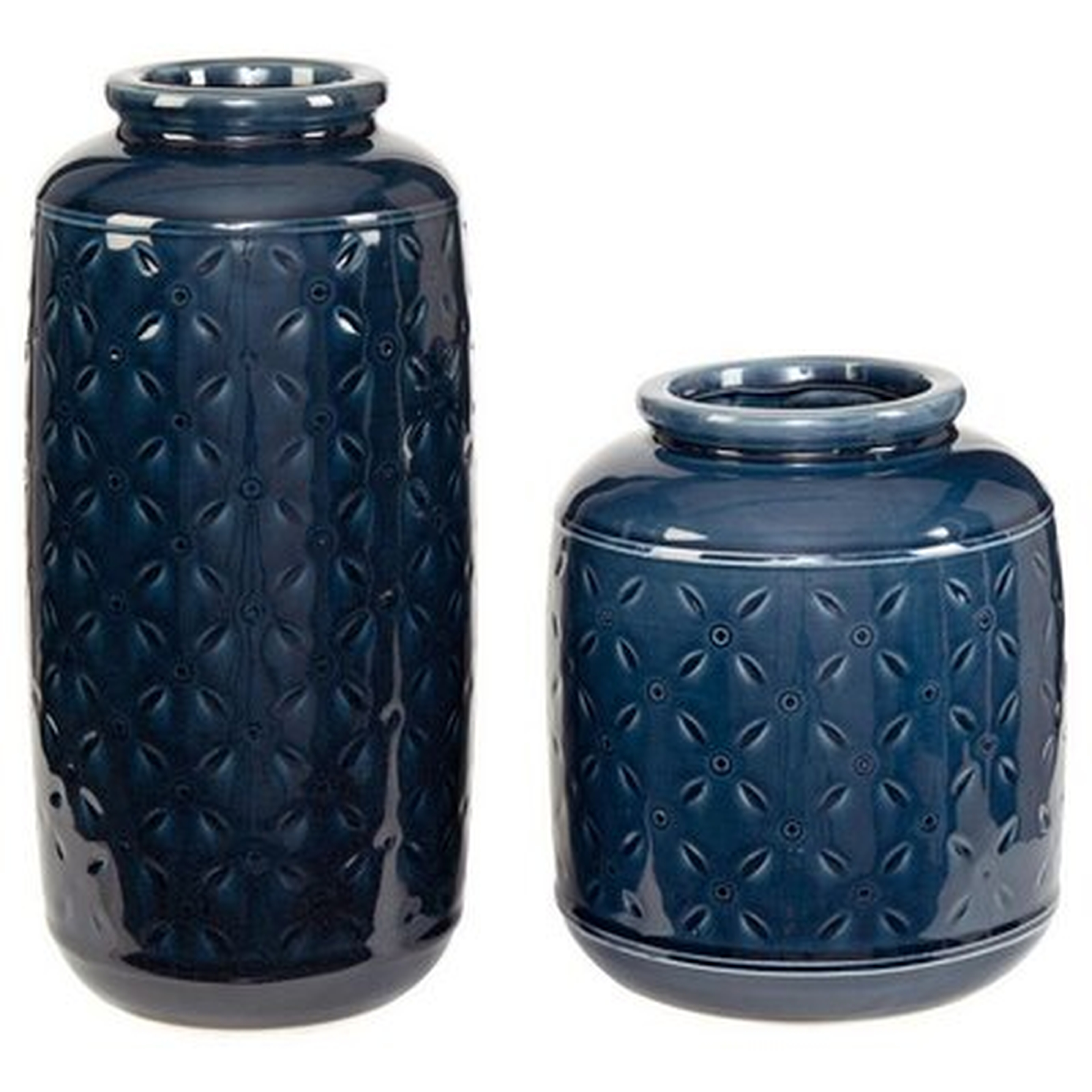 Vase With Sand Dollar Engraving, Set Of 2, Navy Blue - Wayfair