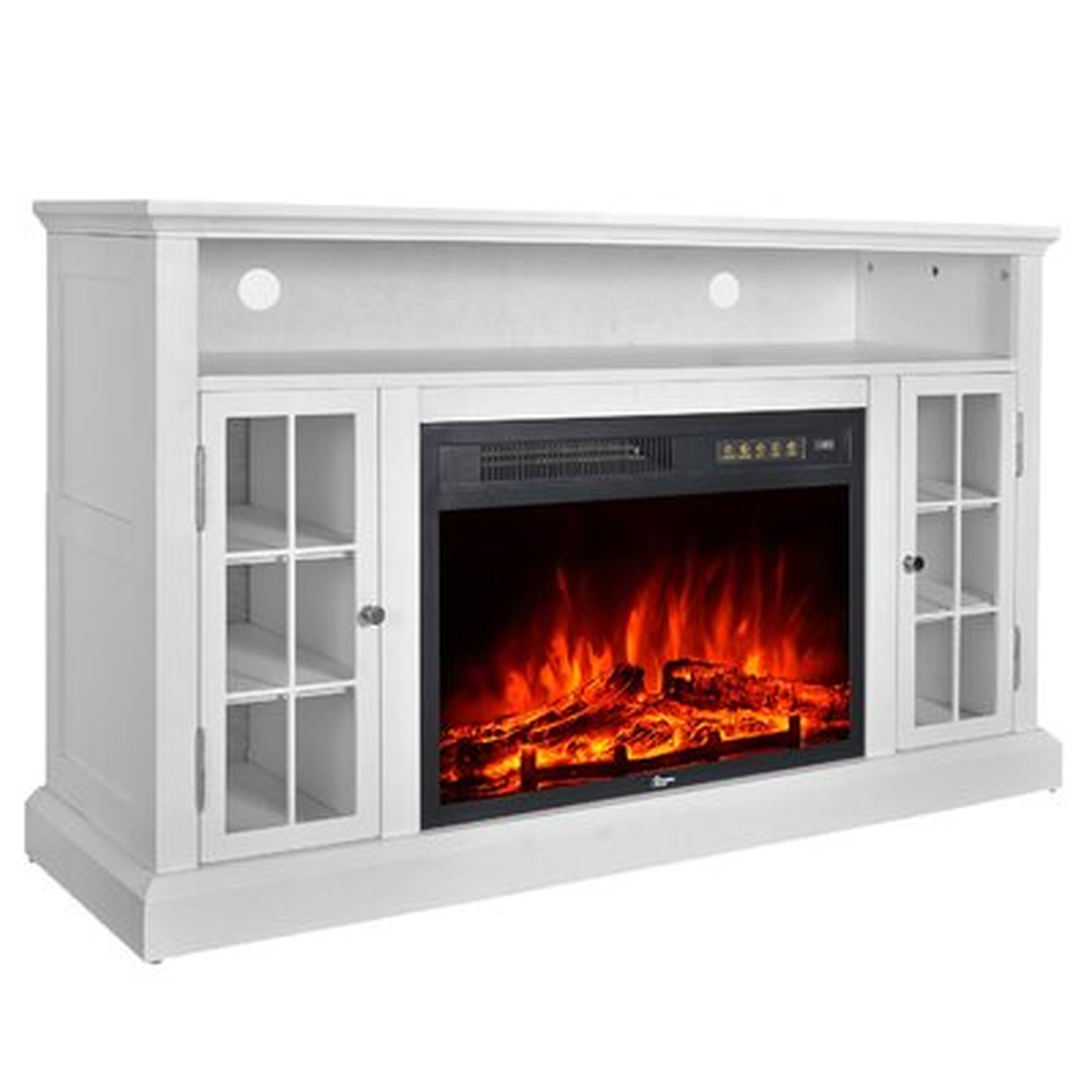 Latitude Run® 46 Inches Tv Stand Electric Fireplace Insert Media Console With Bookcase With Remote Control Electric Fireplace - Ivory Finish - Wayfair
