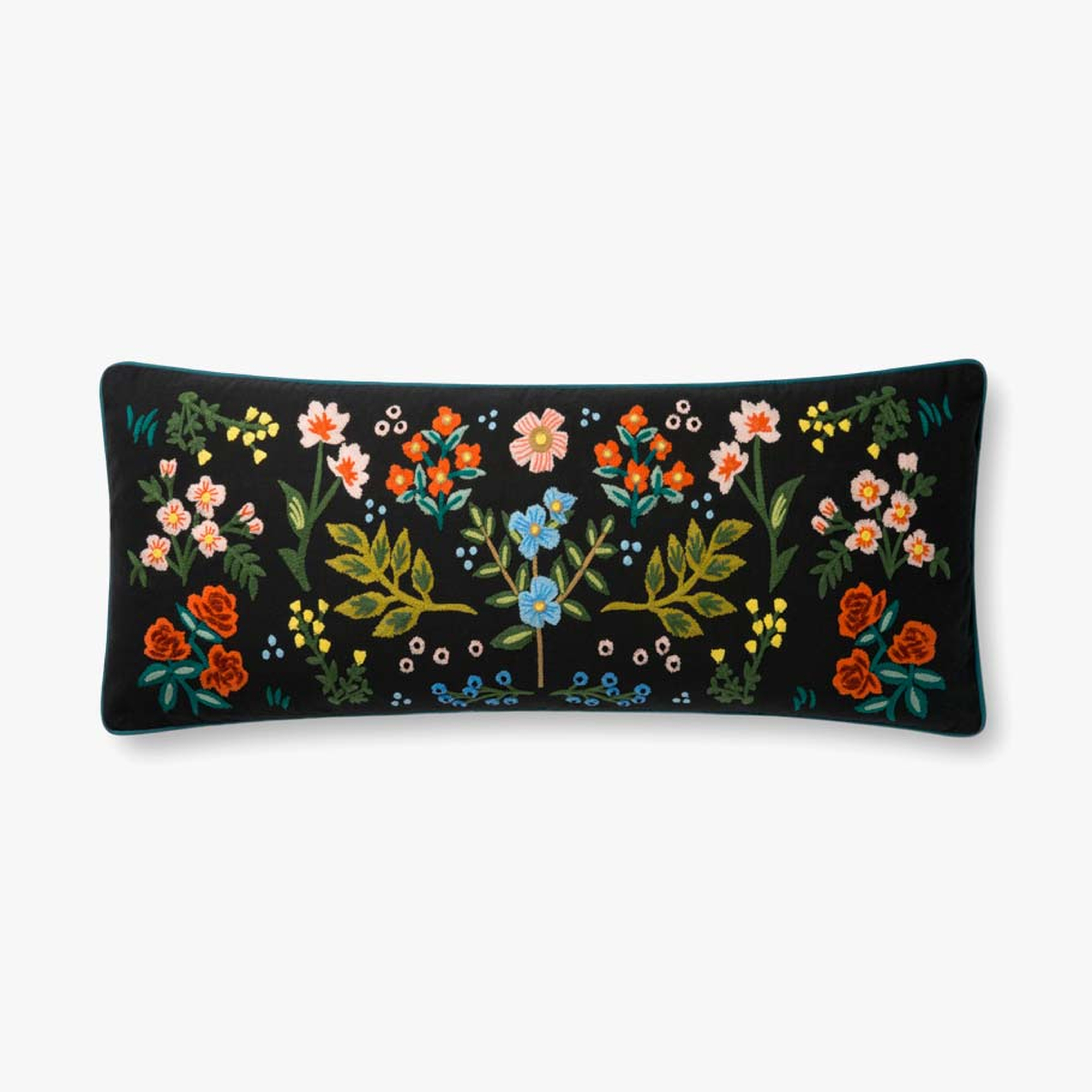 Rifle Paper Co. x Loloi Pillows P6028 Black / Multi 13" x 35" Cover Only - Loloi Rugs