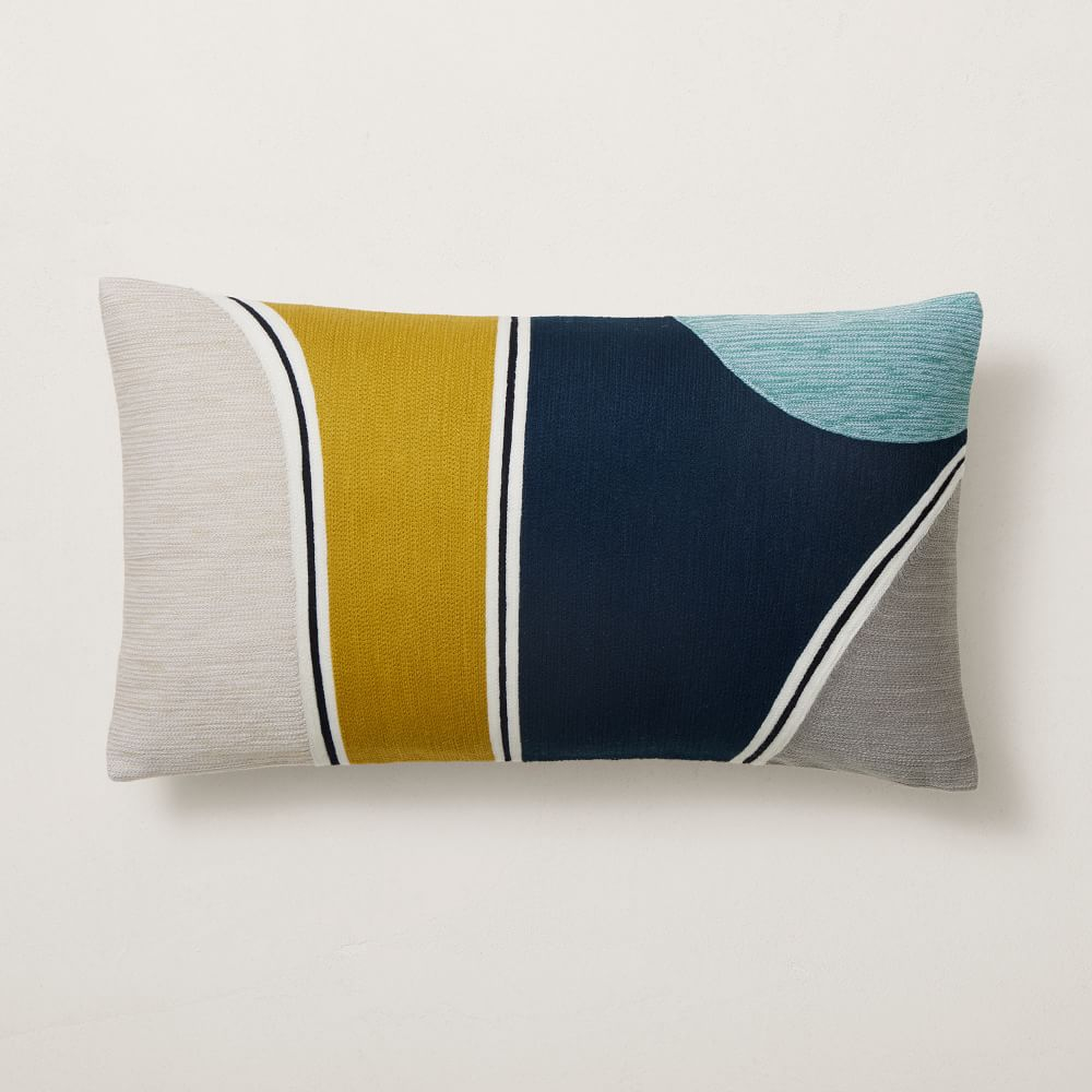 Crewel Outlined Shapes Pillow Cover, 12"x21", Midnight - West Elm
