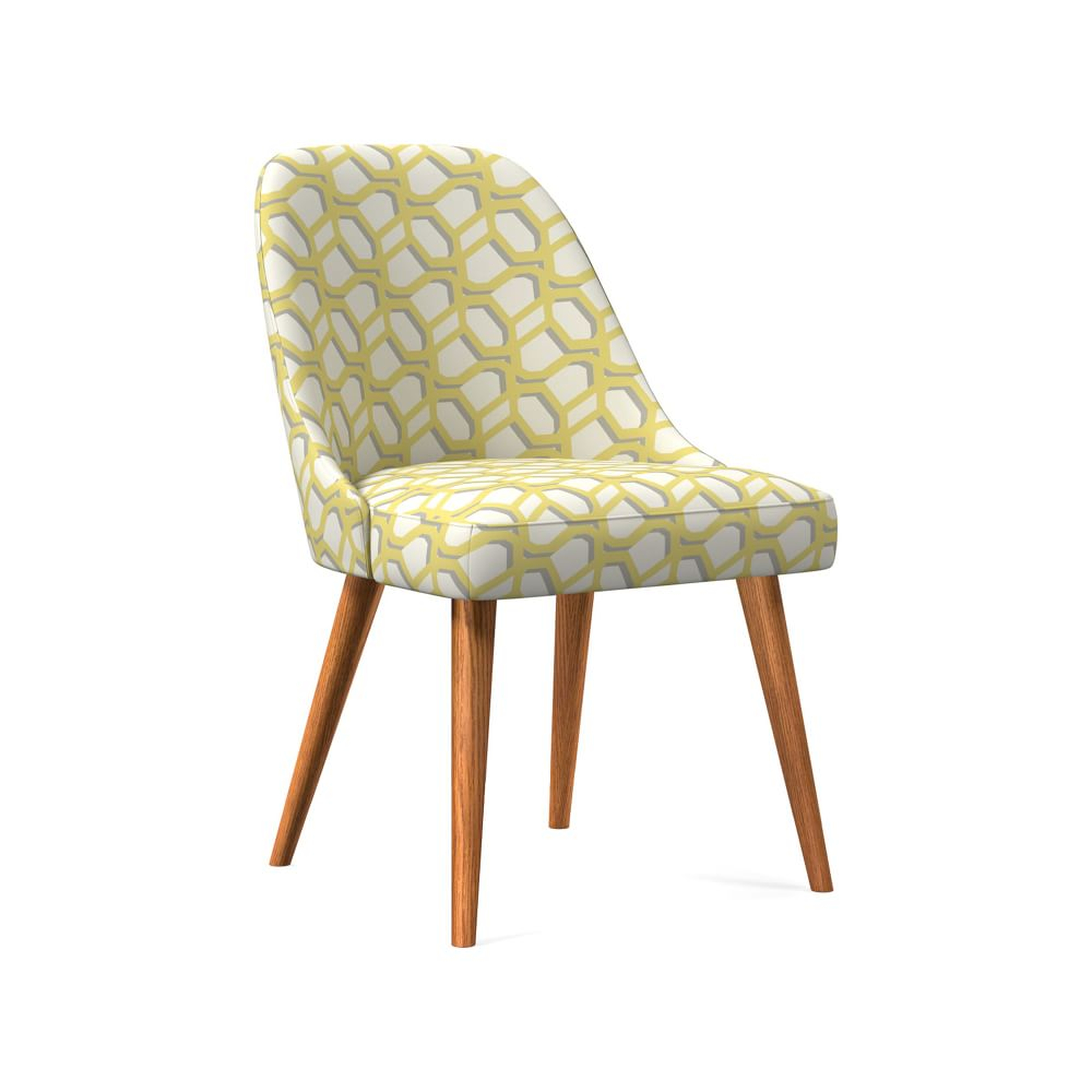Mid-Century Upholstered Dining Chair, Yellow Stone, Modern Caning, Pecan - West Elm
