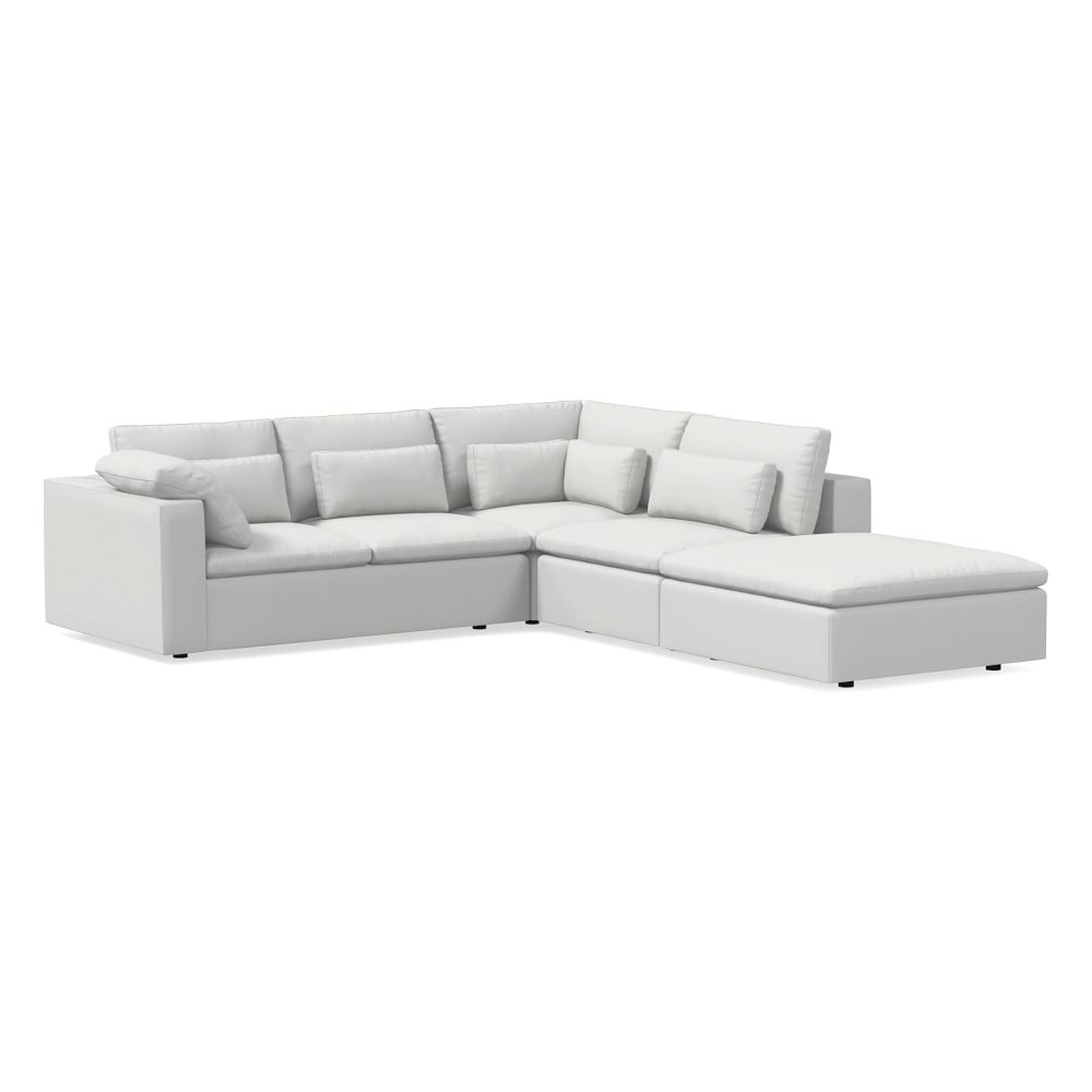 Harmony Modular 121" Right Multi Seat 4-Piece Sectional, Standard Depth, Performance Washed Canvas, White - West Elm