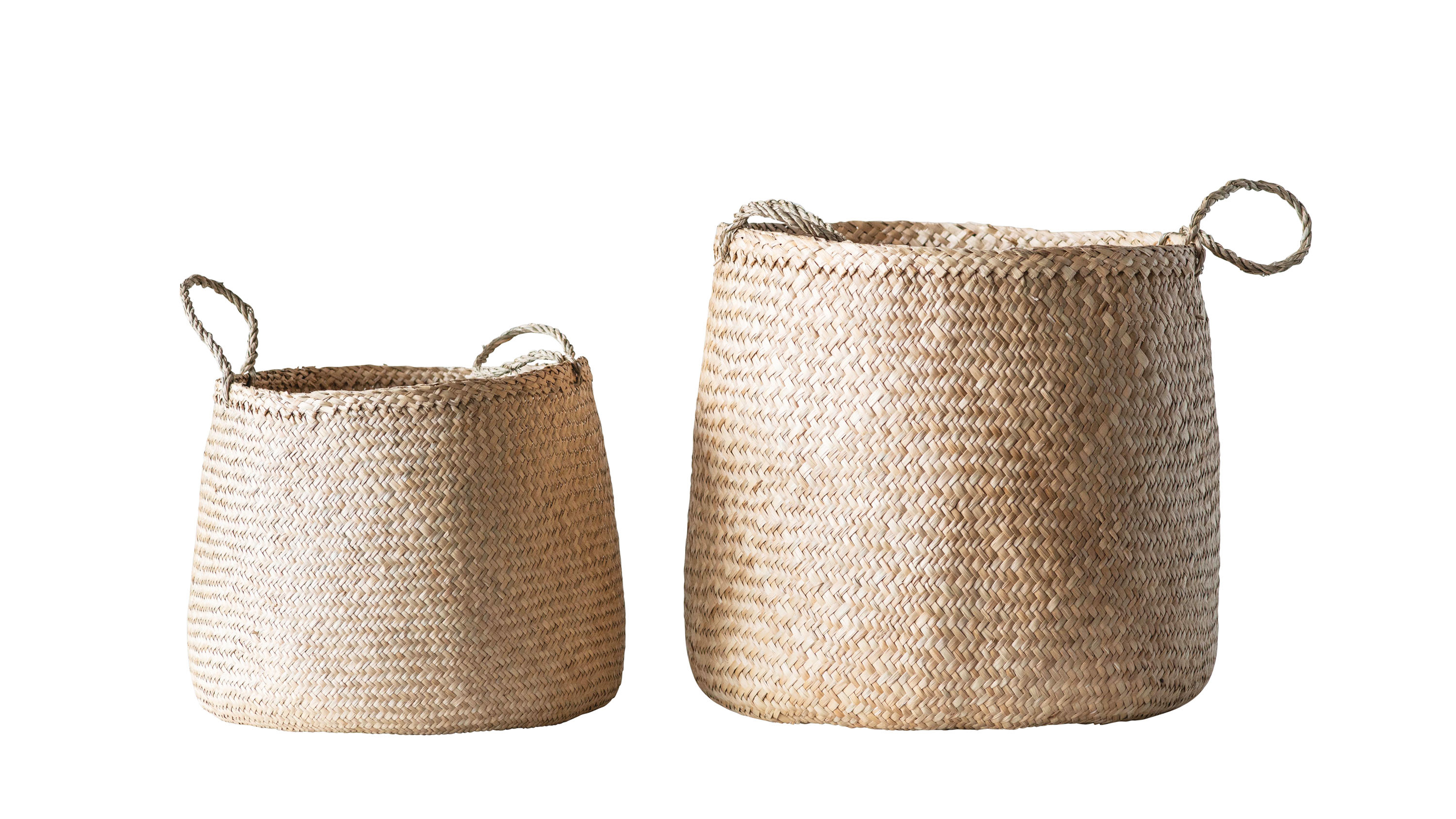 Beige Woven Seagrass Basket with Handles (Set of 2 Sizes) - Nomad Home
