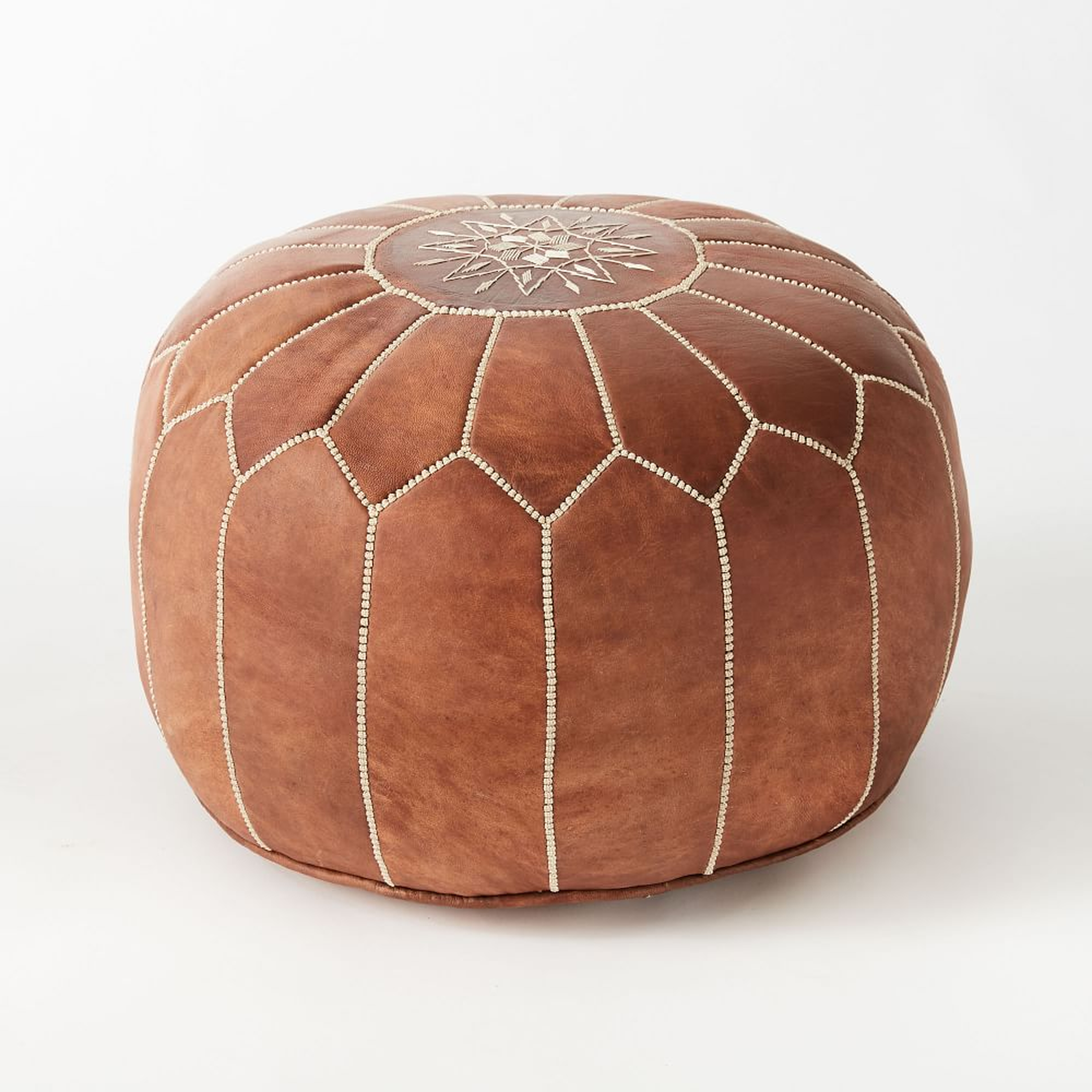 Leather Moroccan Pouf, Tan - West Elm