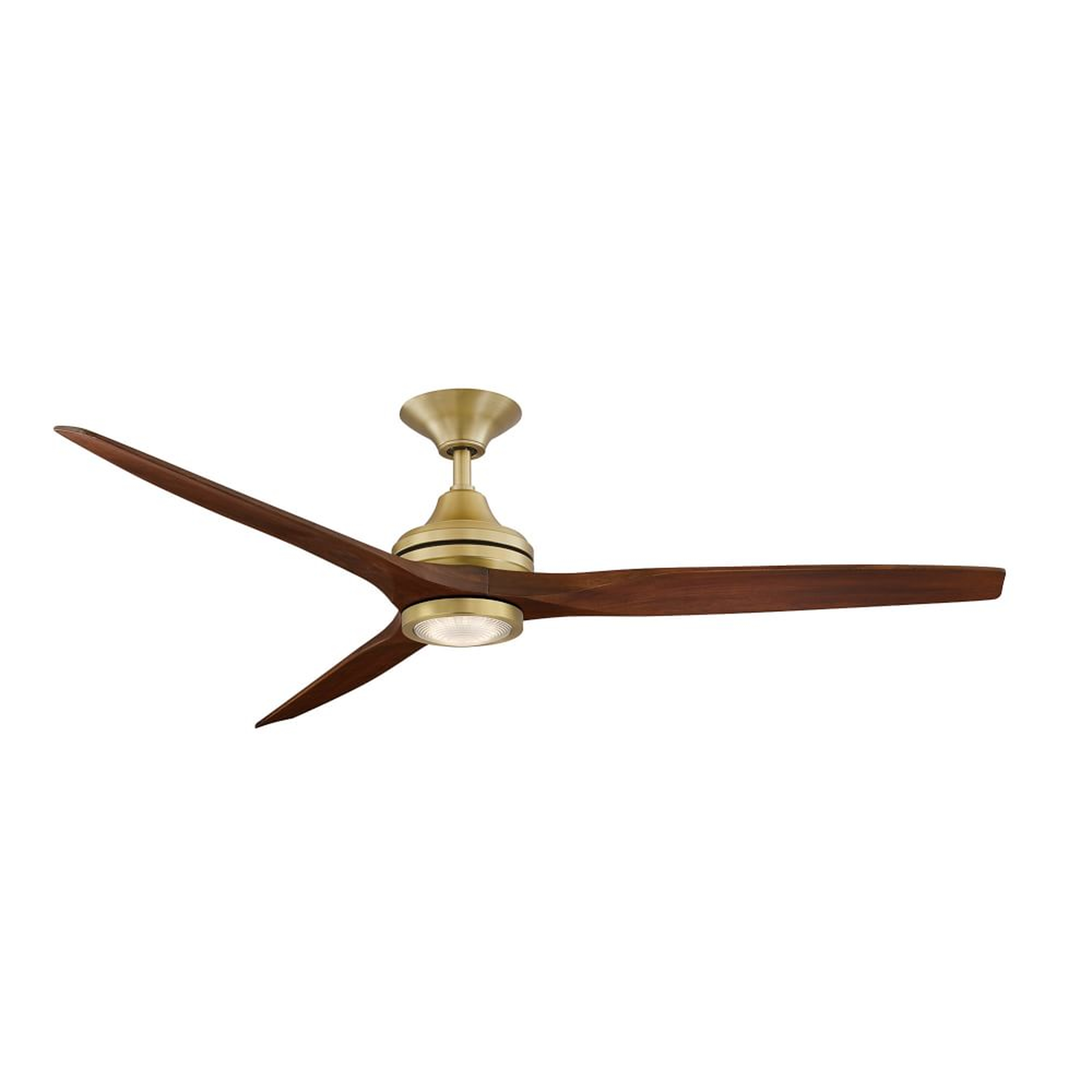 Curved Wood + Metal Ceiling Fan, 18W Led, Polished Brass/Whiskey Wood - West Elm