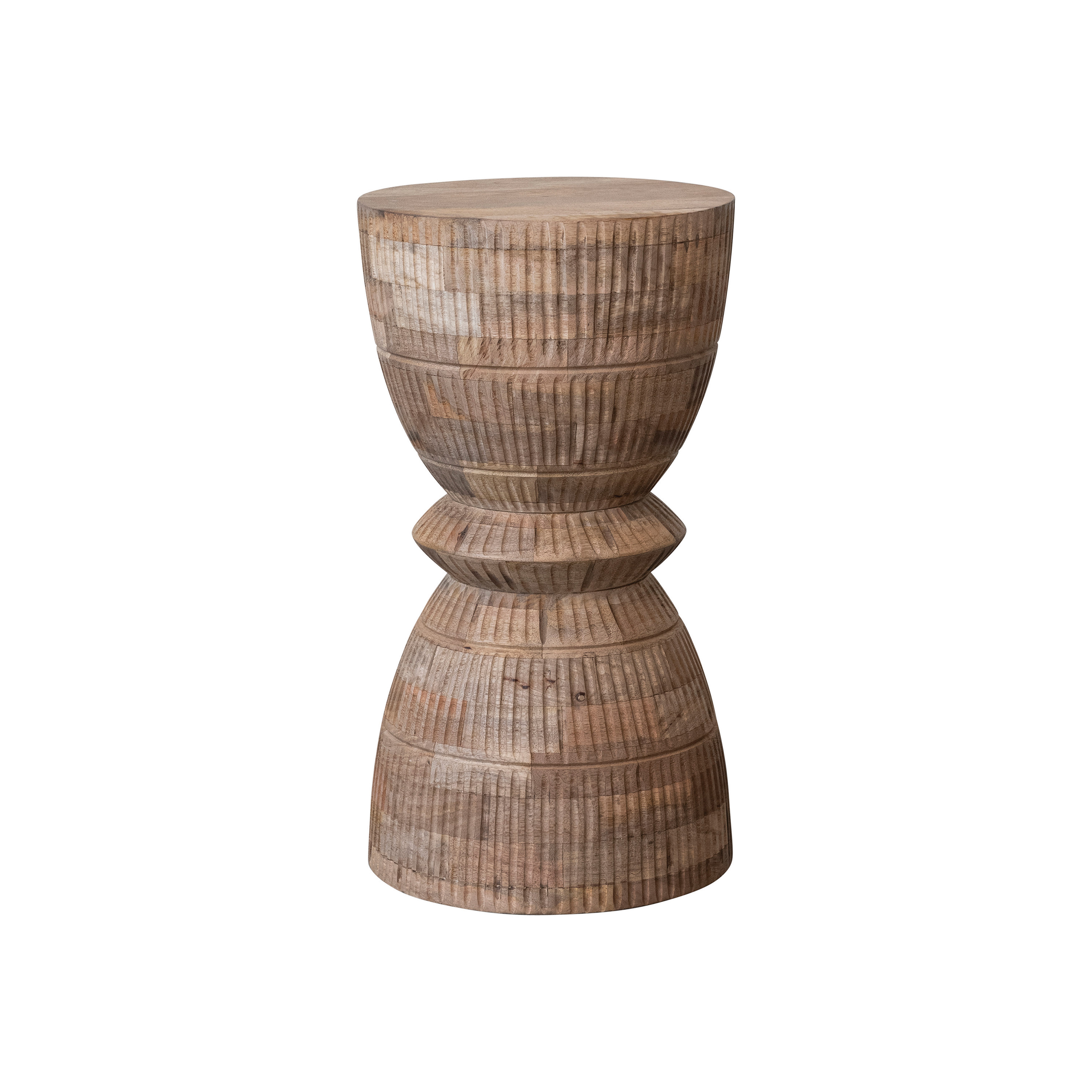 Round Hand-Carved Mango Wood Stool, Natural - Creative Co-Op