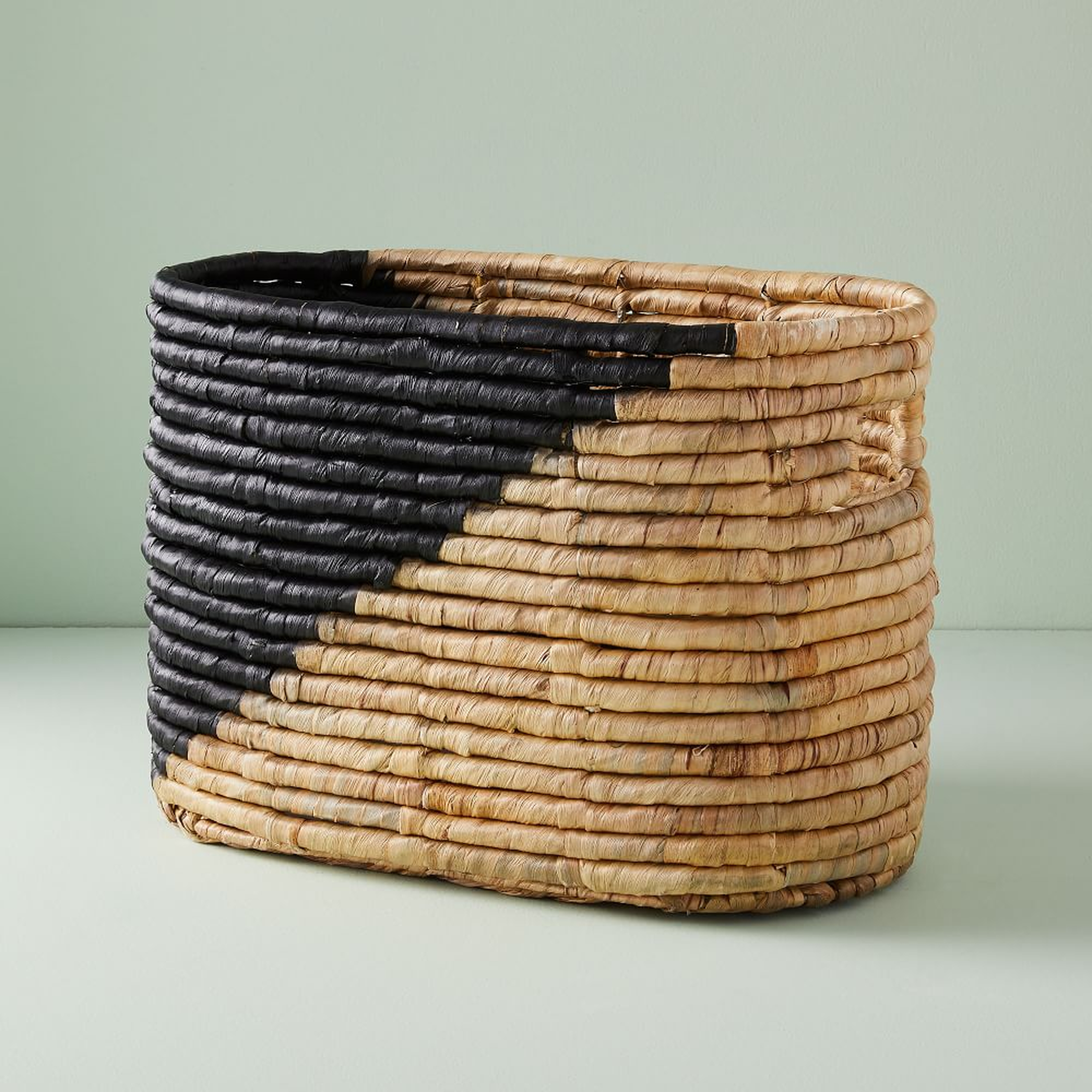 Woven Seagrass Magazine Basket, Natural/Black - West Elm