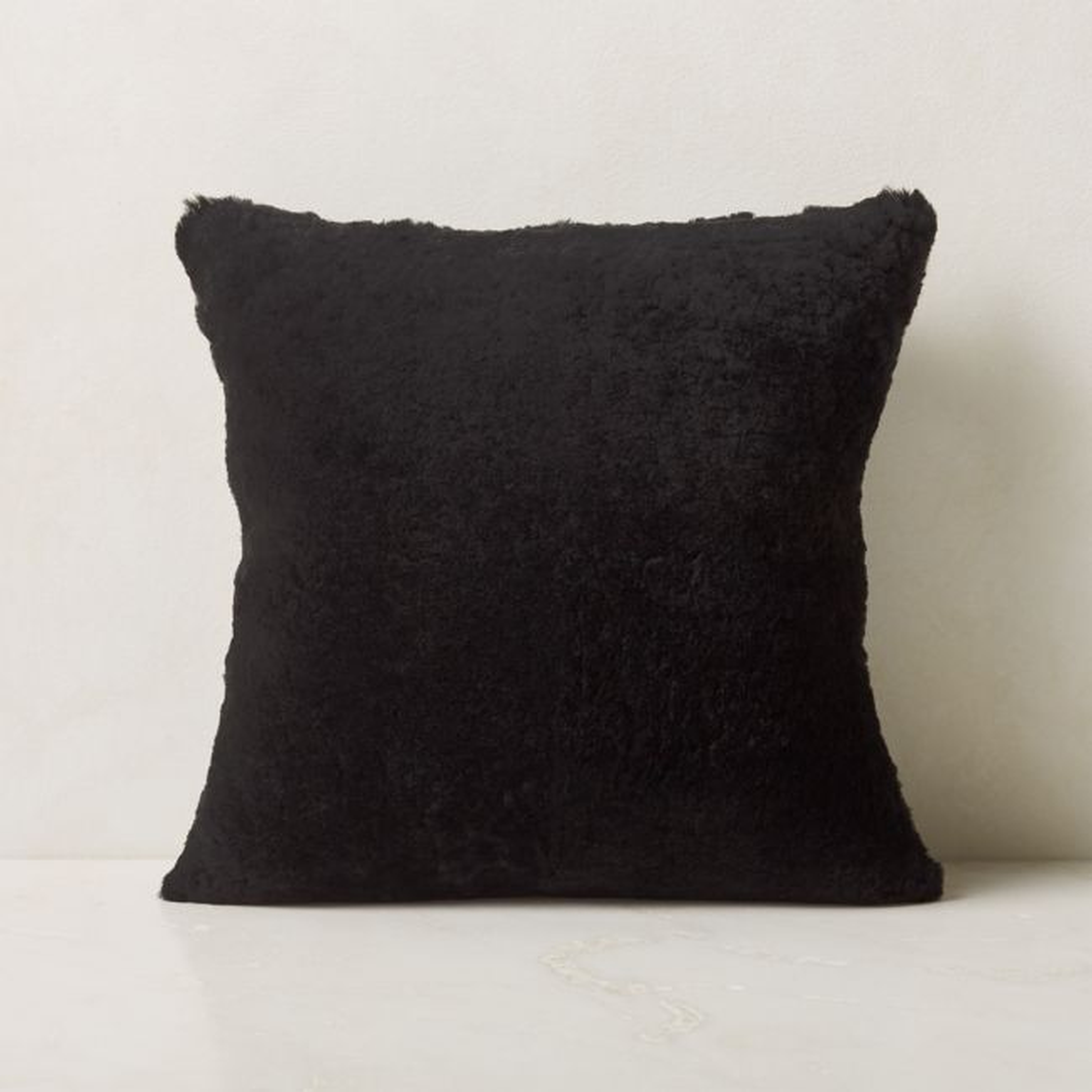Shorn Black Sheepskin Fur Throw Pillow with Down-Alternative Insert 18'' - CB2