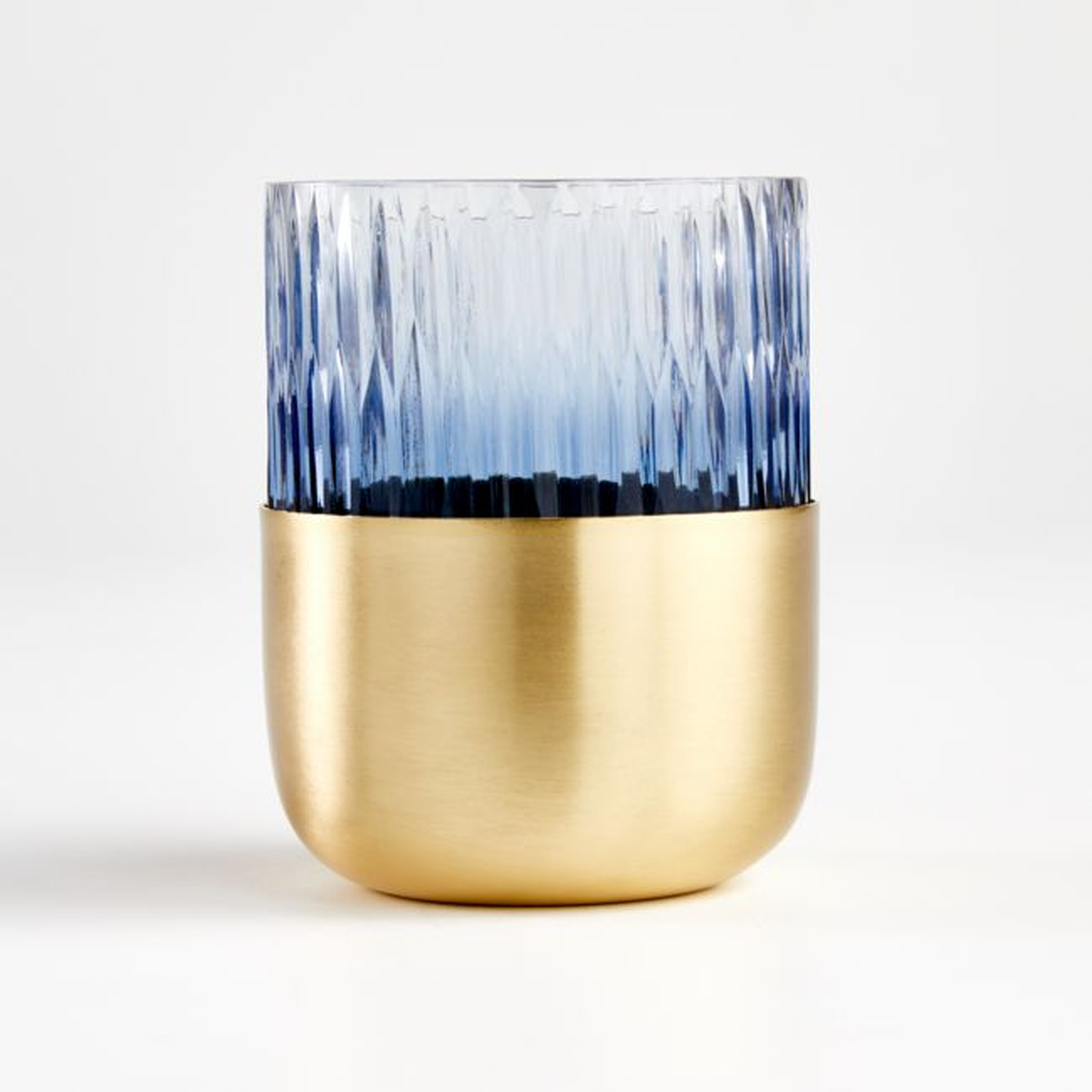 Virtuoso Blue Tealight Holder with Gold Metal - Crate and Barrel