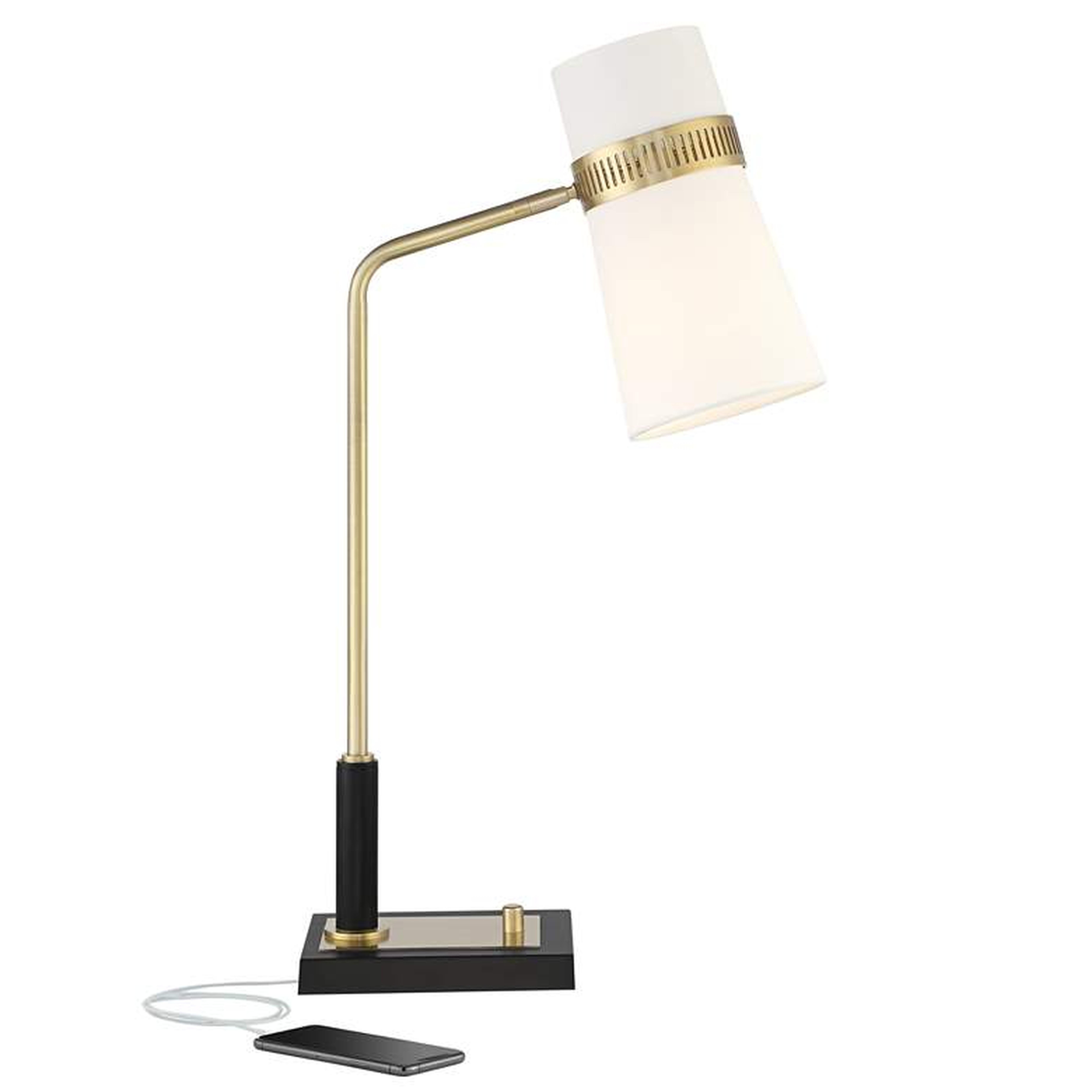Possini Euro Cartwright Antique Brass & Black Desk Lamp with USB Port - Lamps Plus