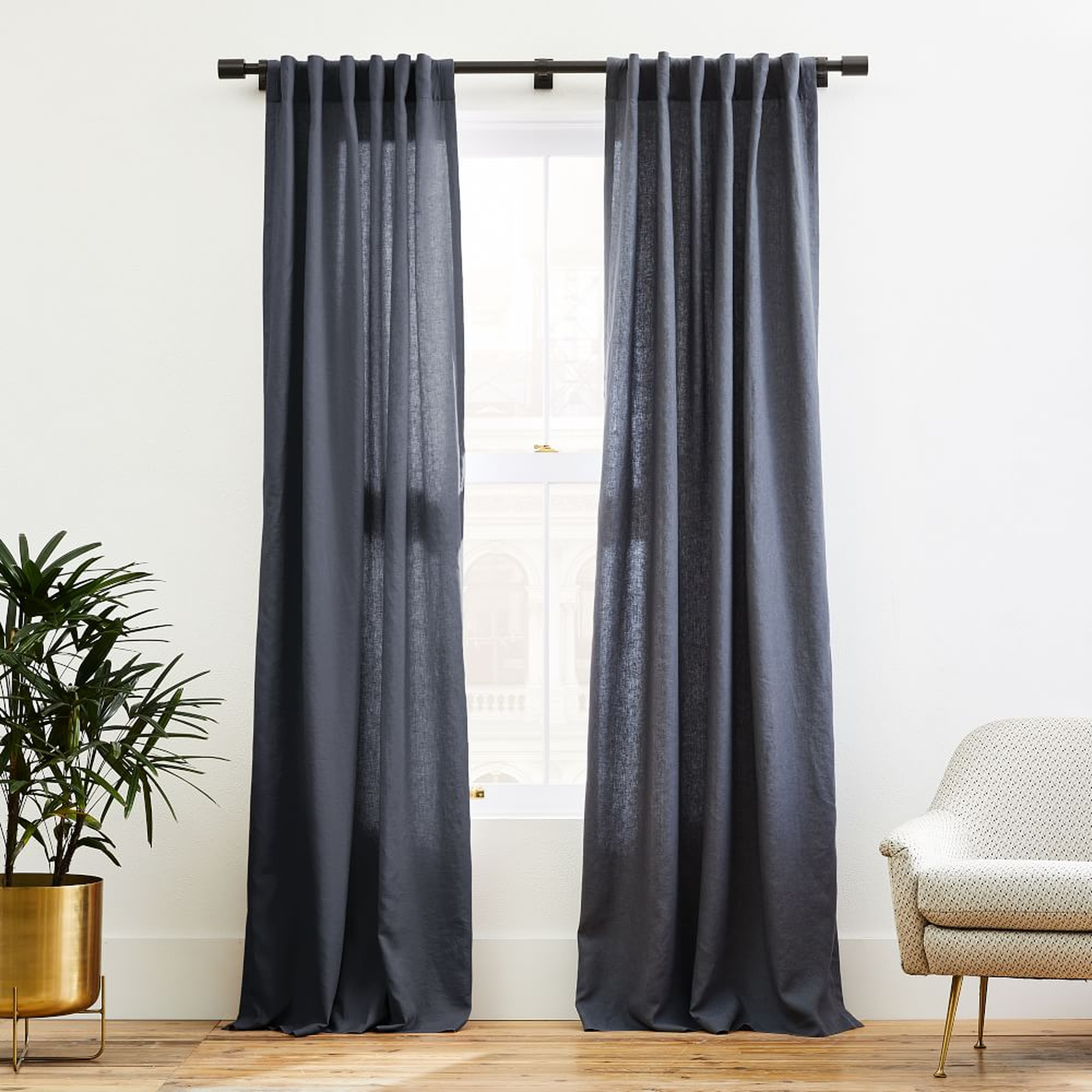 European Flax Linen Curtain, Graphite, 48"x108" - West Elm
