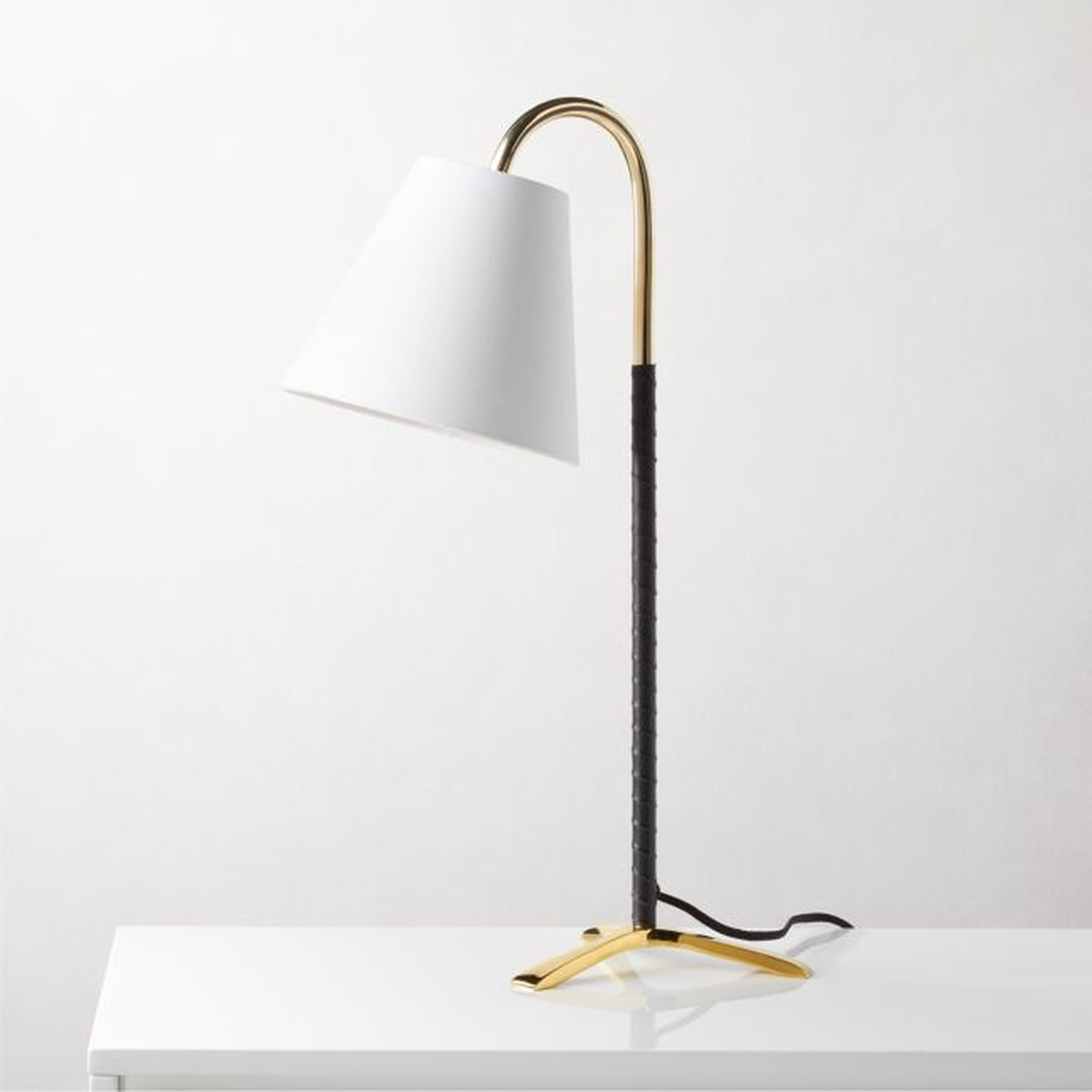 Barnes Leather Table Lamp, Brass & Black - CB2