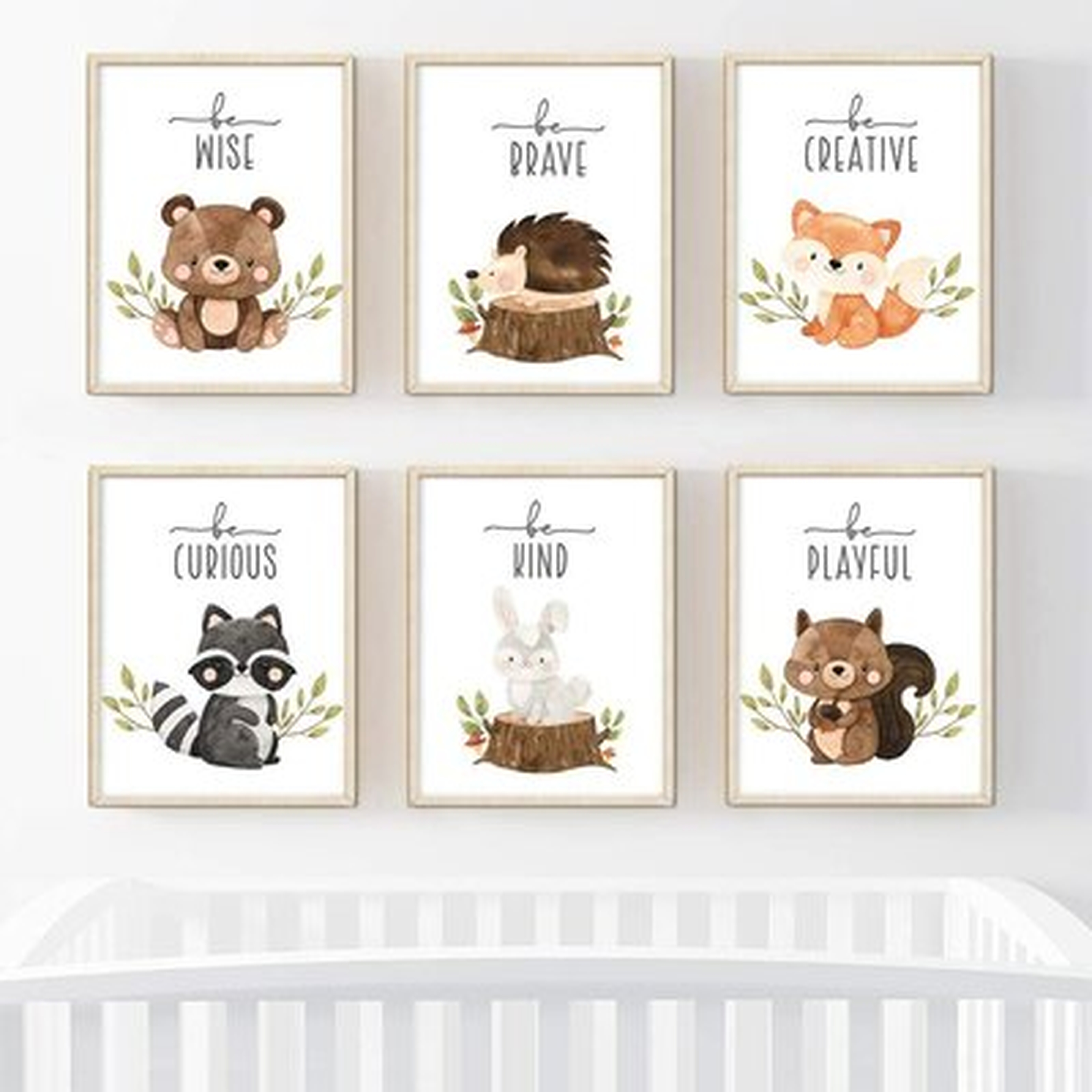 Creevery Inspirational, Cute Watercolor, Bear Raccoon, Fox, Bear, Squirrel 6-Piece Set Paper Print - Wayfair