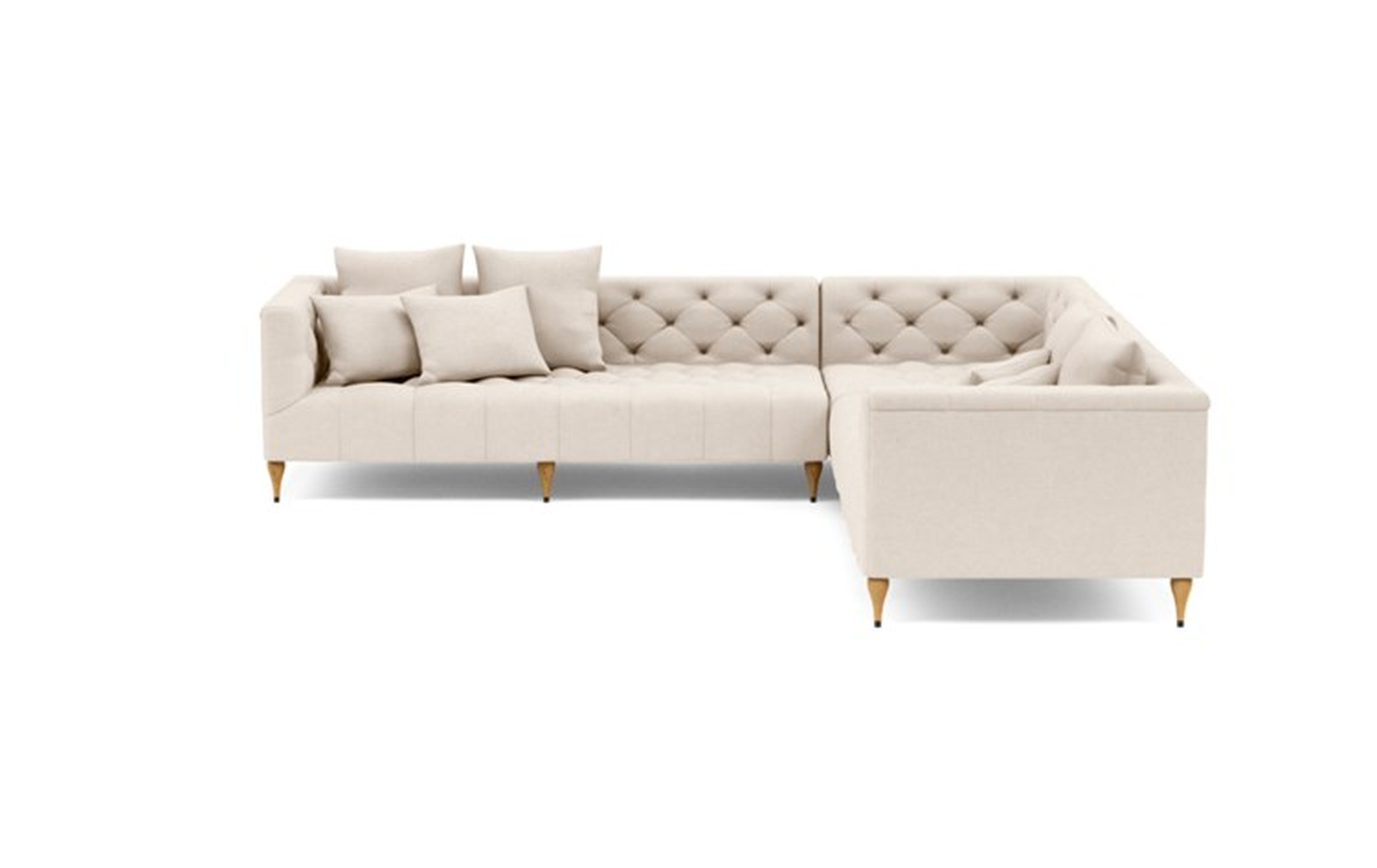 Ms. Chesterfield Corner Sectional with Beige Natural Fabric and Natural Oak with Antique Cap legs - Interior Define