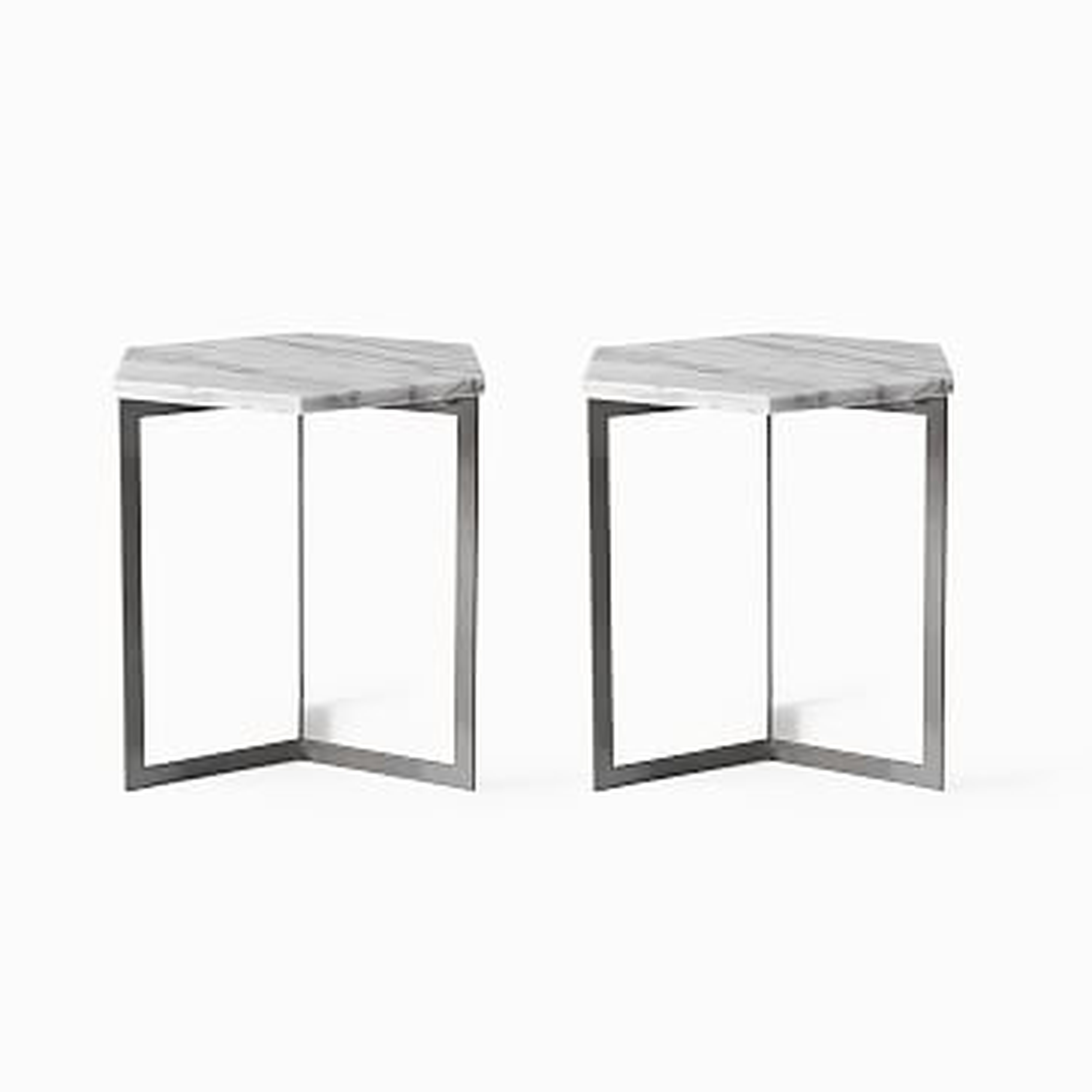 Hex Side Table, White Marble/Raw Steel, Set of 2 - West Elm