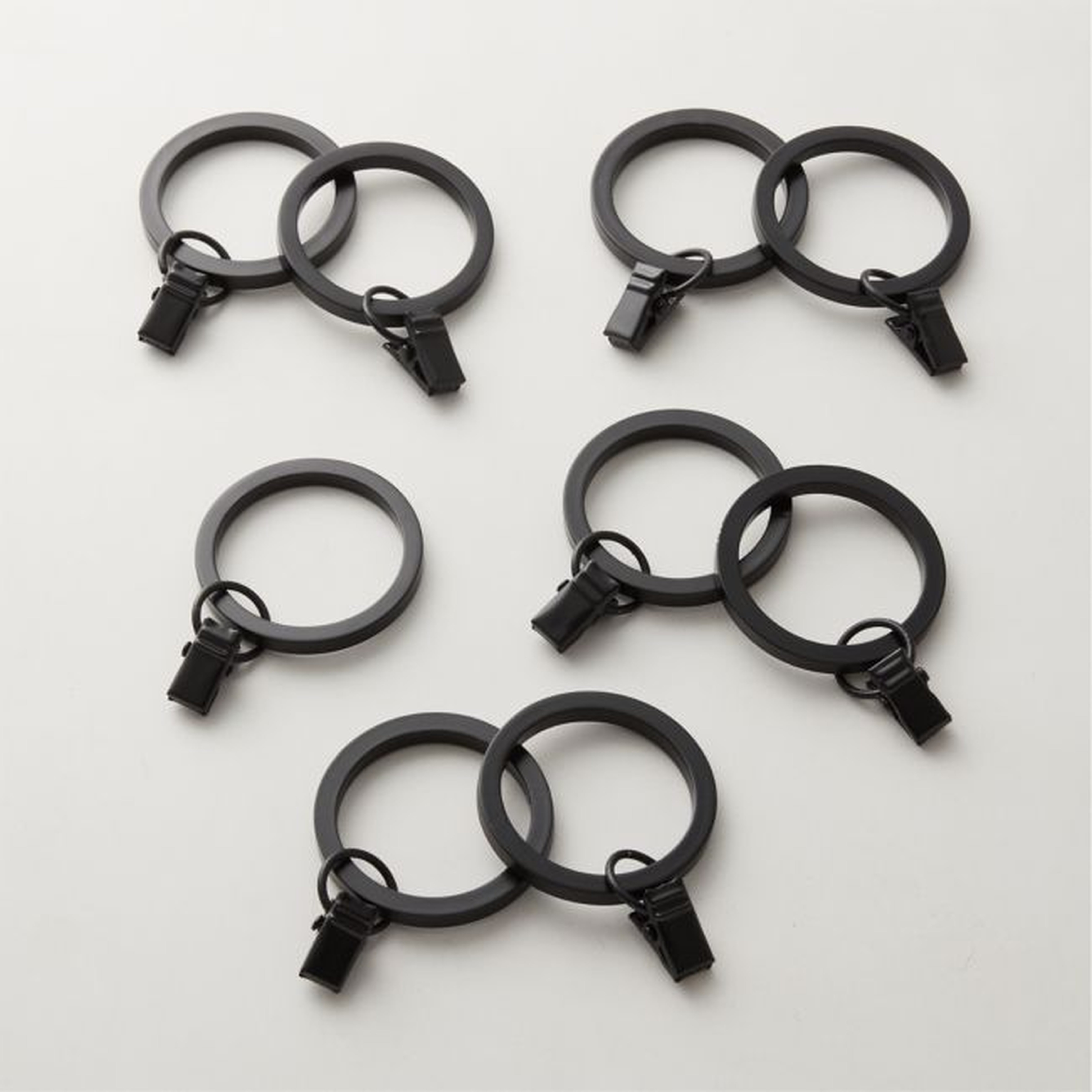 Matte Black Curtain Rings with Clips Set of 9 - CB2