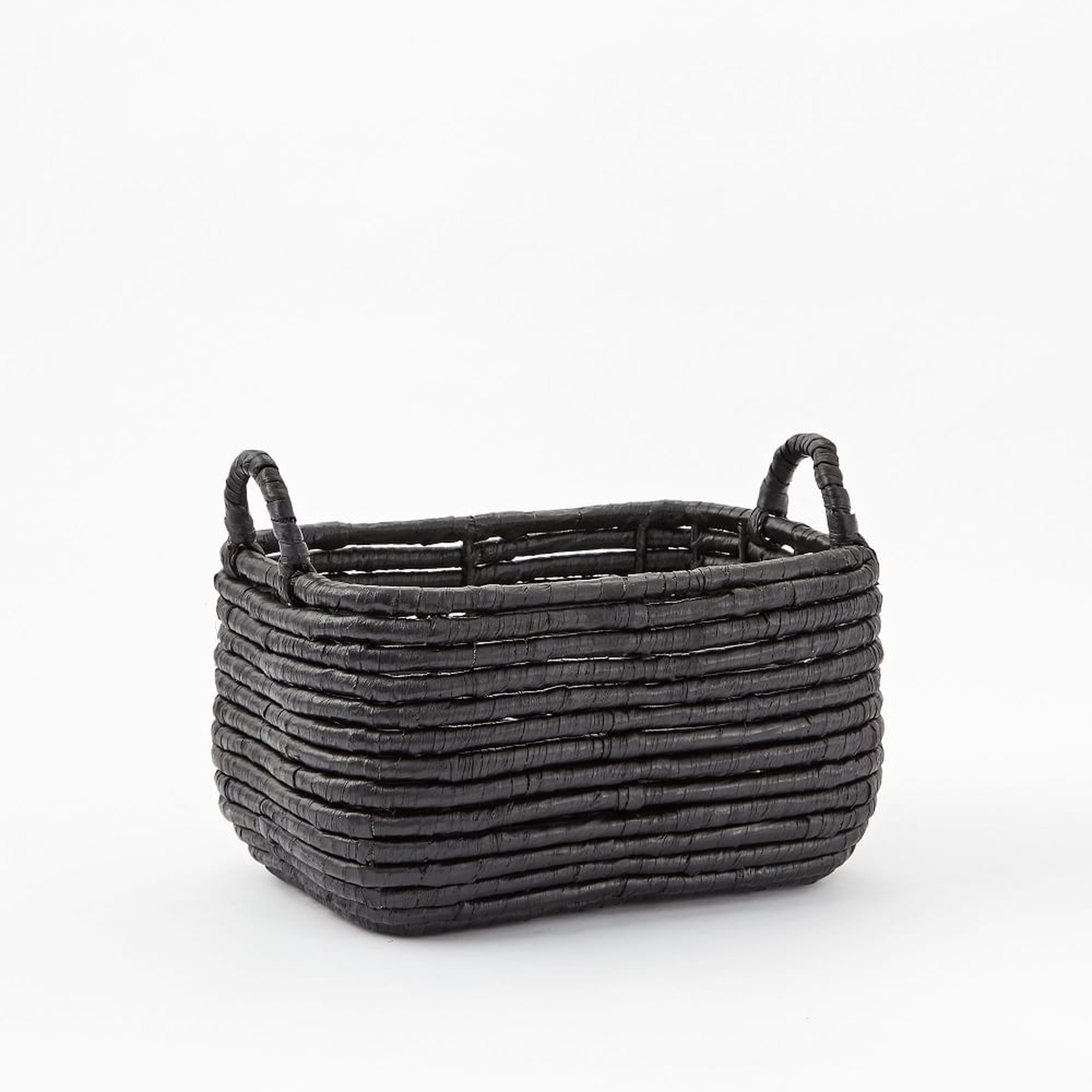 Woven Seagrass, Handle Baskets, Black, Small, 14.5"W x 10.5"D x 8.5"H - West Elm