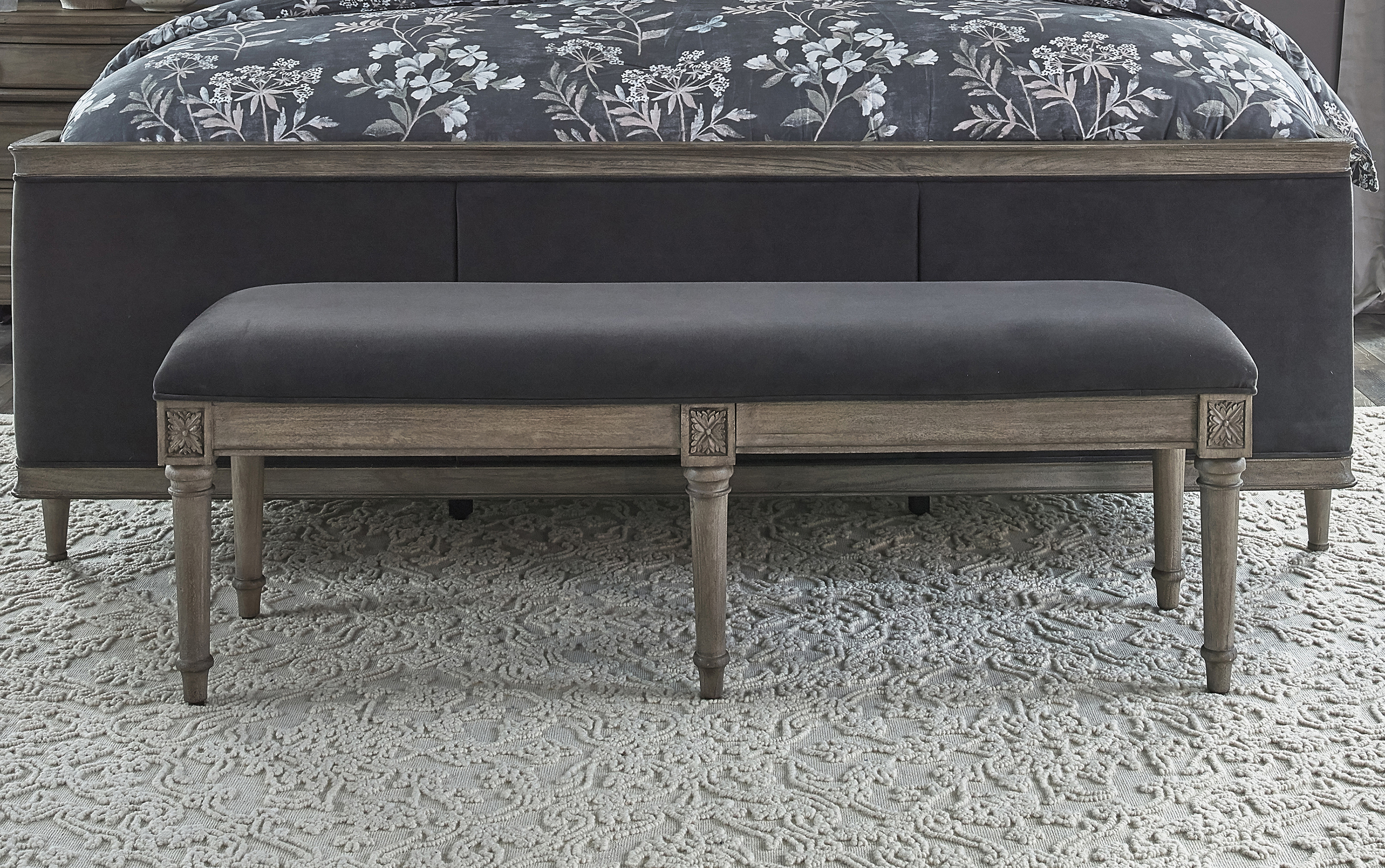 Alderwood Upholstered Bench French Grey - Harwich Collection