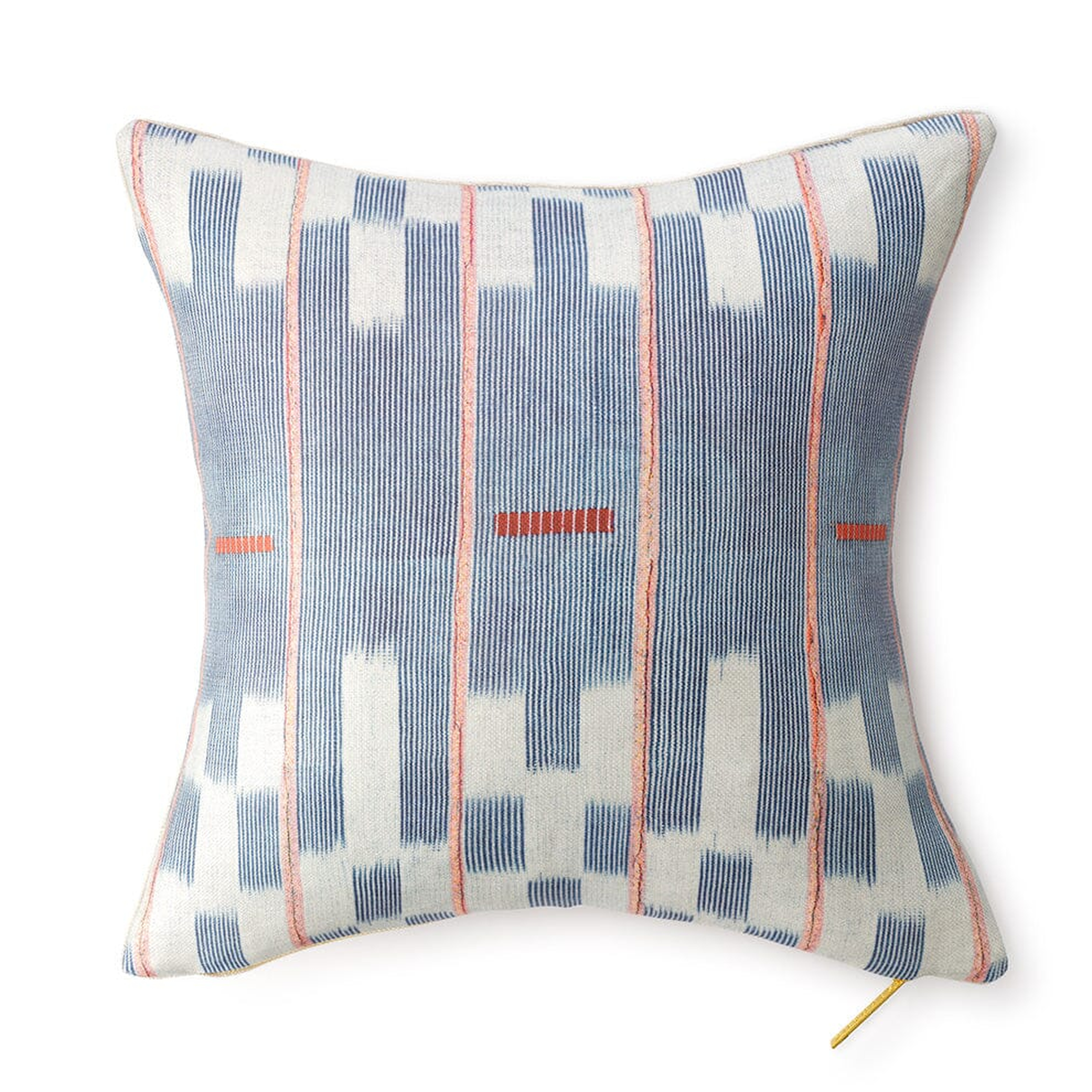 Chambray Lattice Baule Pillow by St. Frank | Blue | 18" W x 18" H | Cotton/Linen - St. Frank