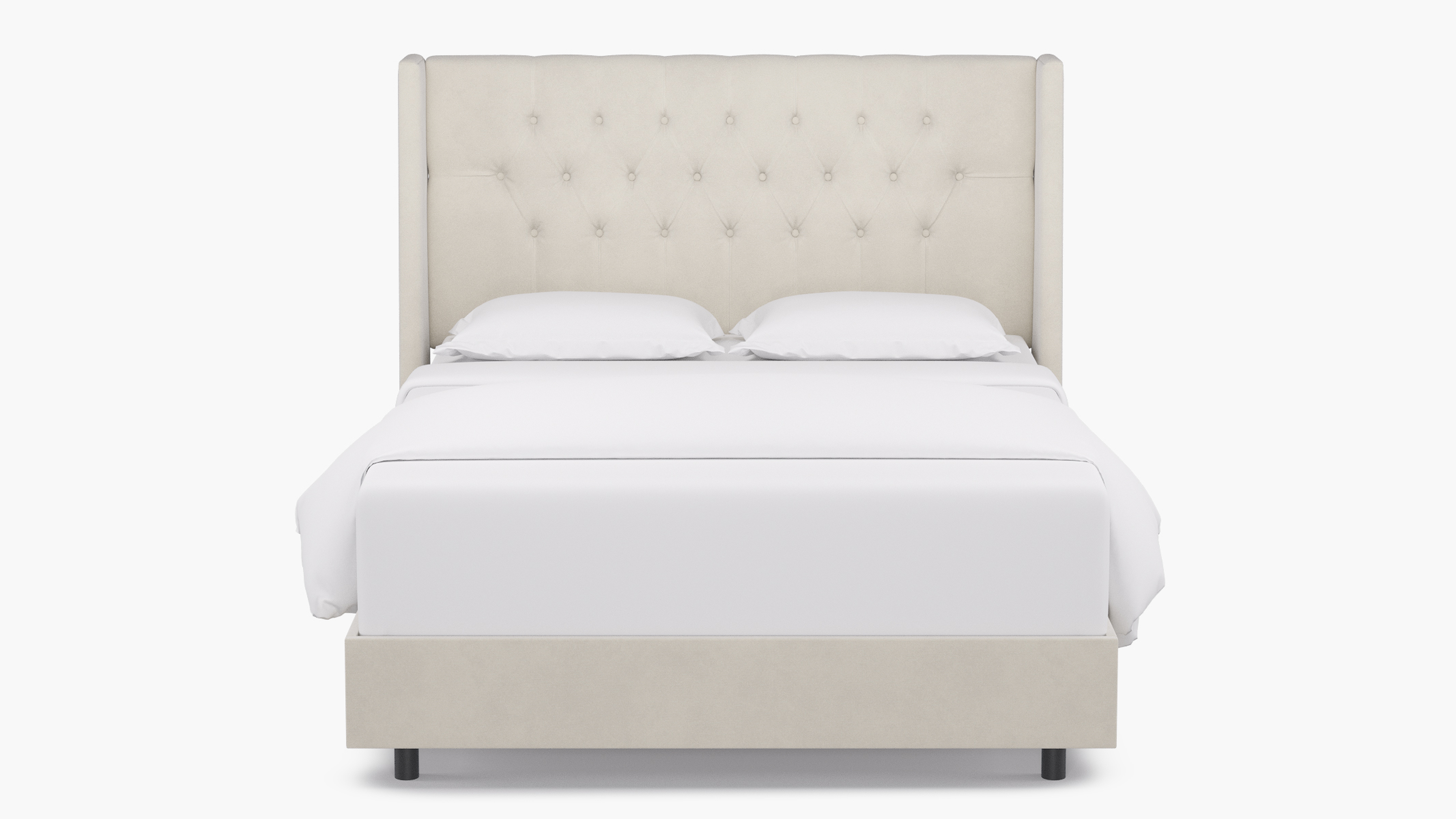 Tufted Wingback Bed, White Velvet, Queen - The Inside