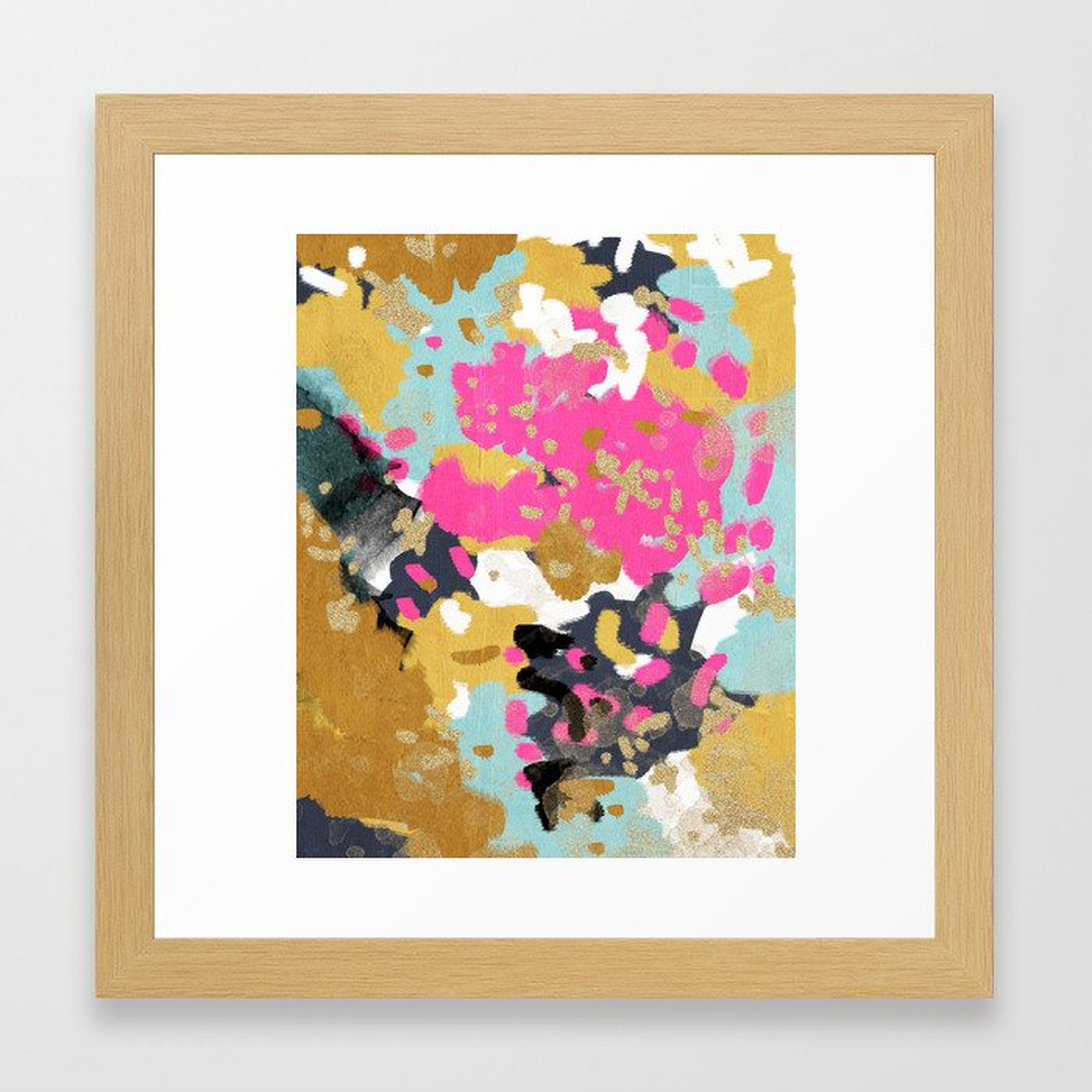Laurel - Abstract Painting In A Free Style With Bold Colors Gold, Navy, Pink, Blush, White, Turquois Framed Art Print by Charlottewinter - Conservation Natural - X-Small-12x12 - Society6
