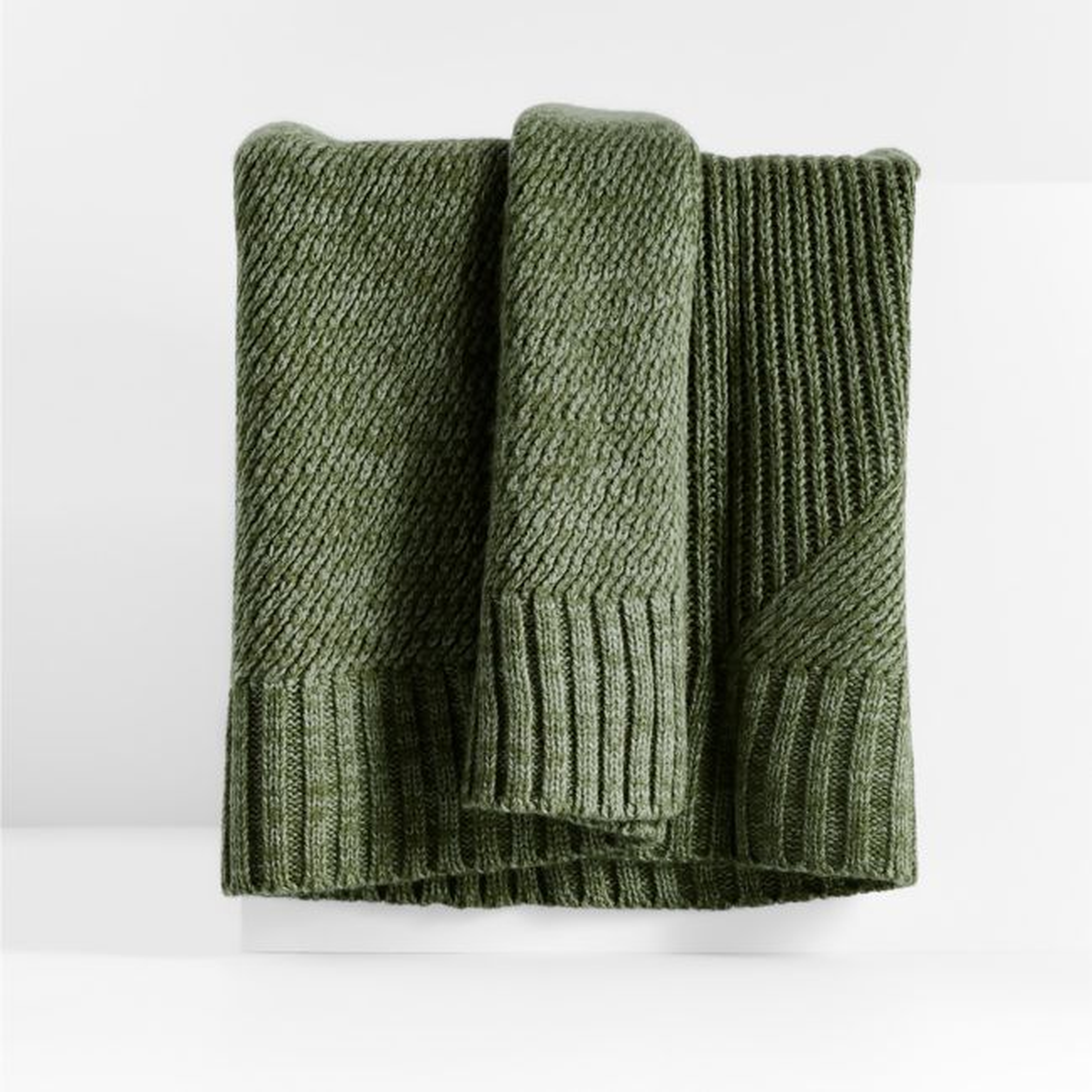 Sweater Knit 70"x55" Verte Green Throw Blanket - Crate and Barrel