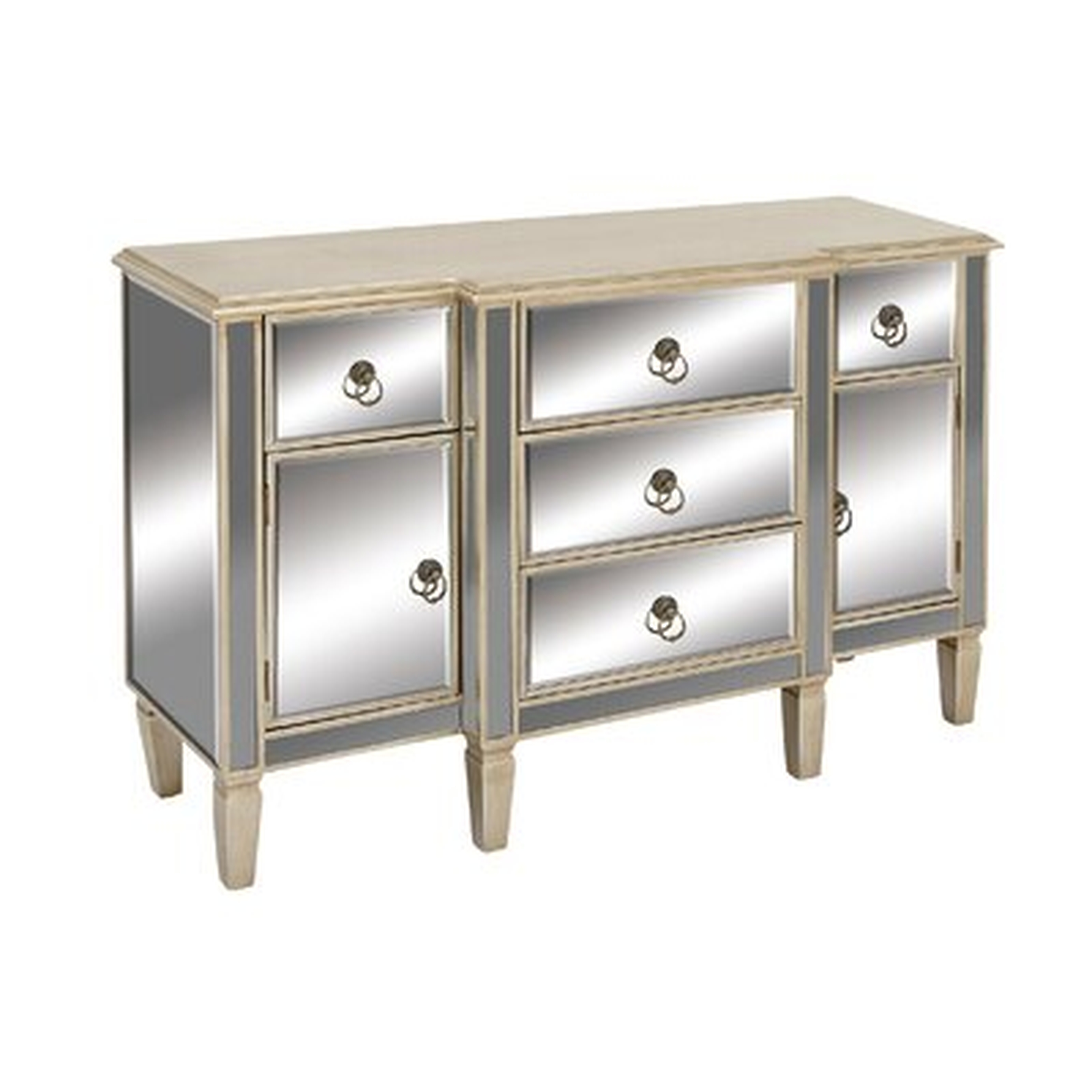 2 Door 5 Drawer Wood Mirror Accent Cabinet - Wayfair