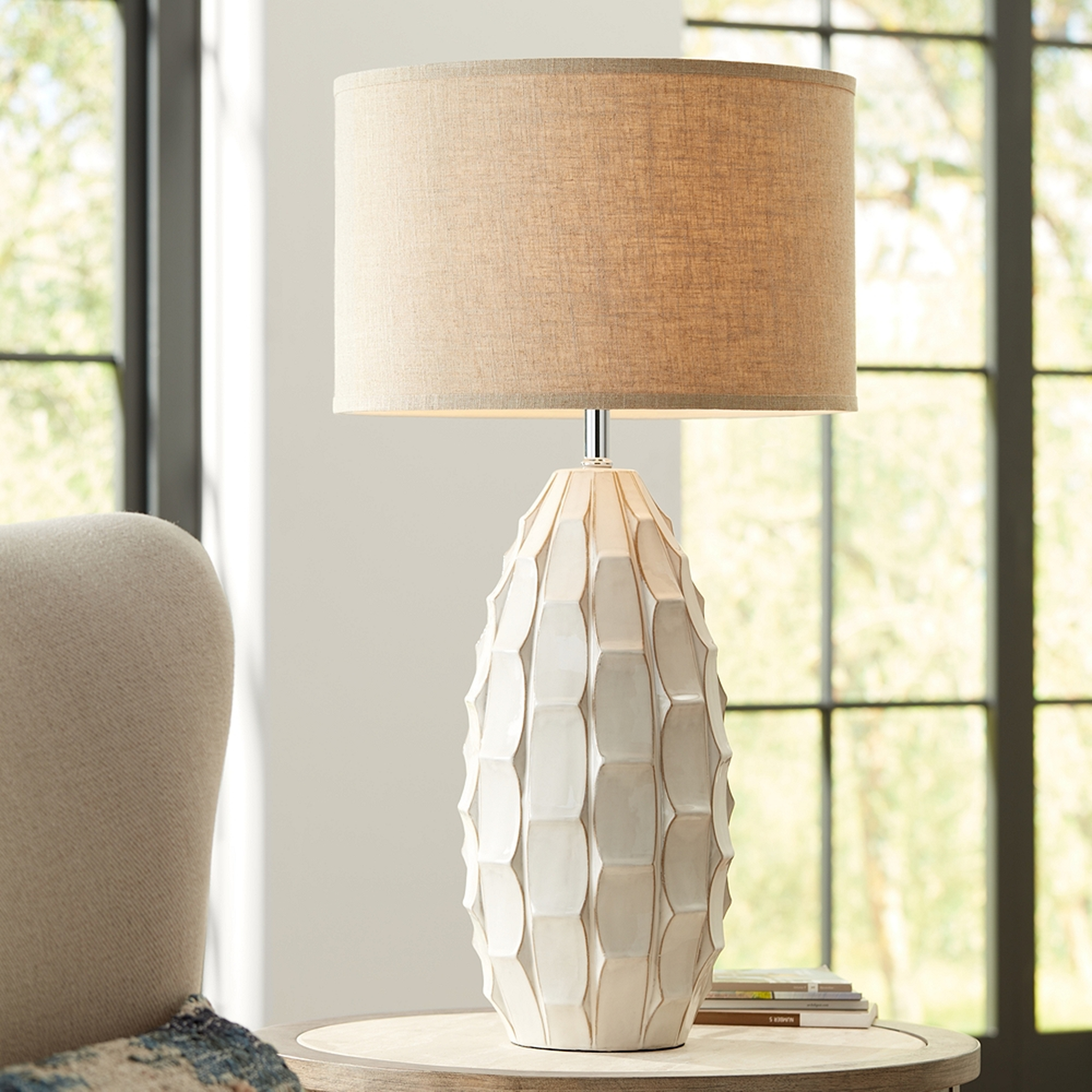 Cosgrove Oval White Ceramic Table Lamp with Table Top Dimmer - Style # 89K71 - Lamps Plus