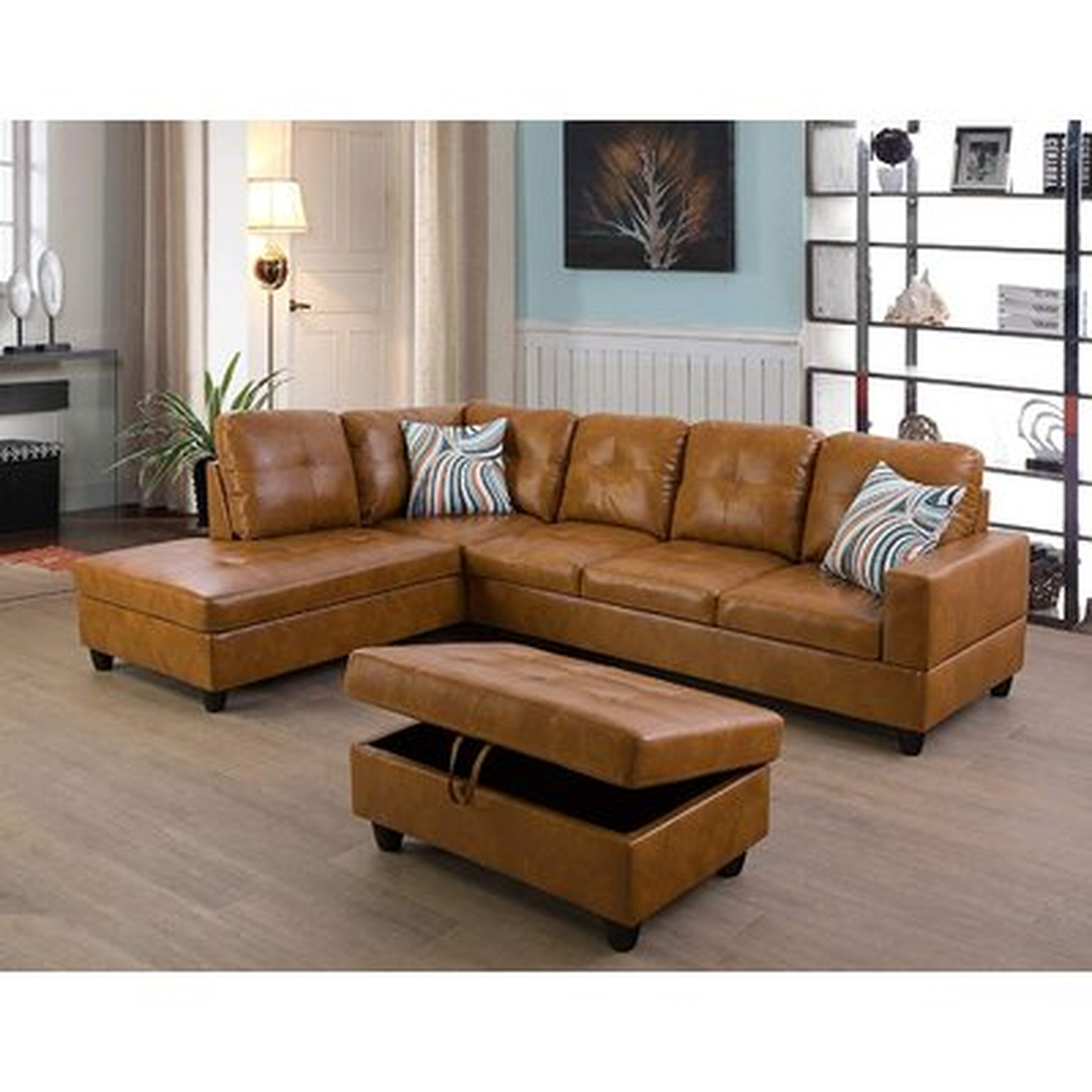 Abhiraam 104" Wide Faux Leather Corner Sectional with Ottoman - Wayfair