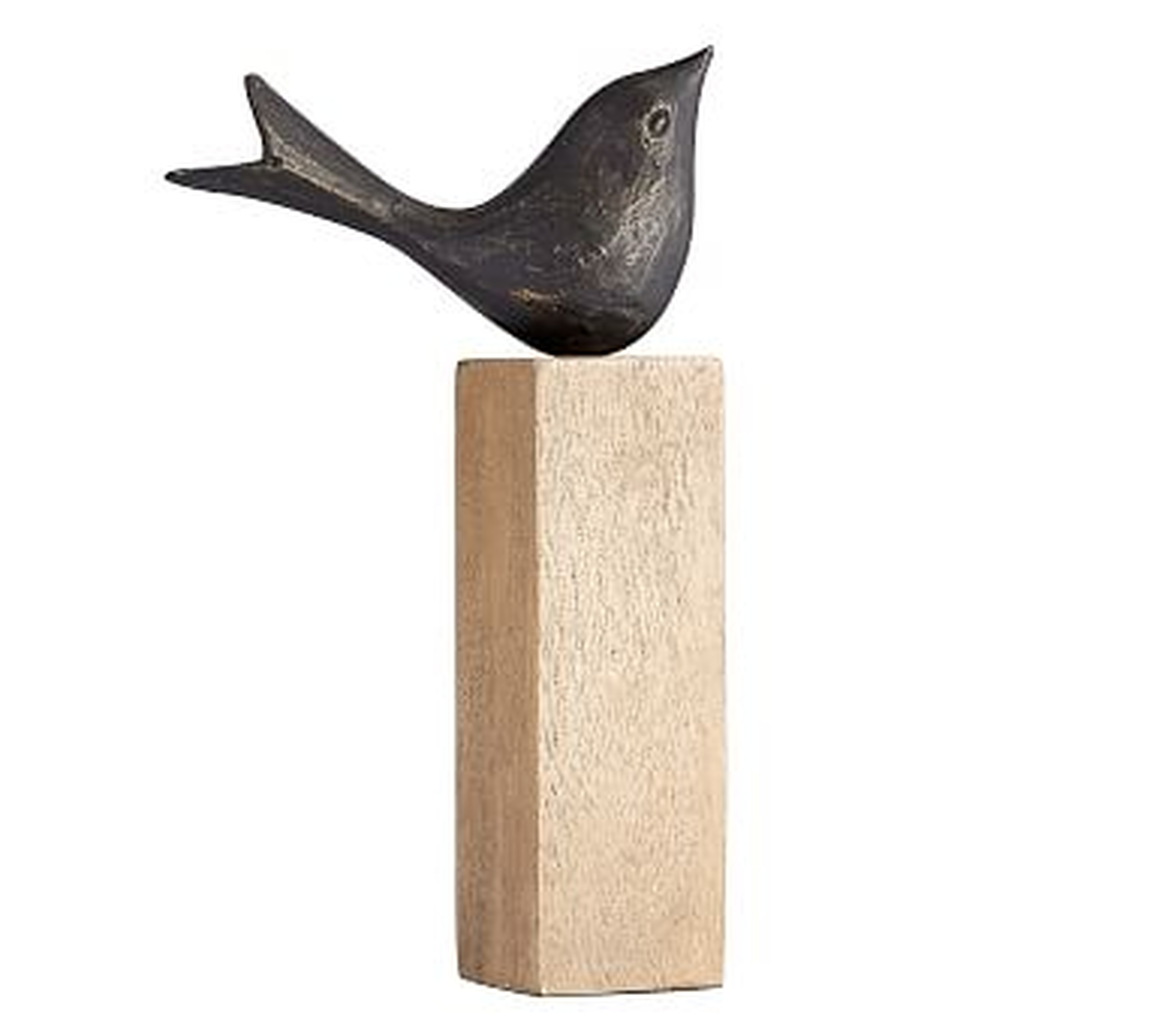 Decorative Bird on Wooden Stand, Bronze - Large - Pottery Barn
