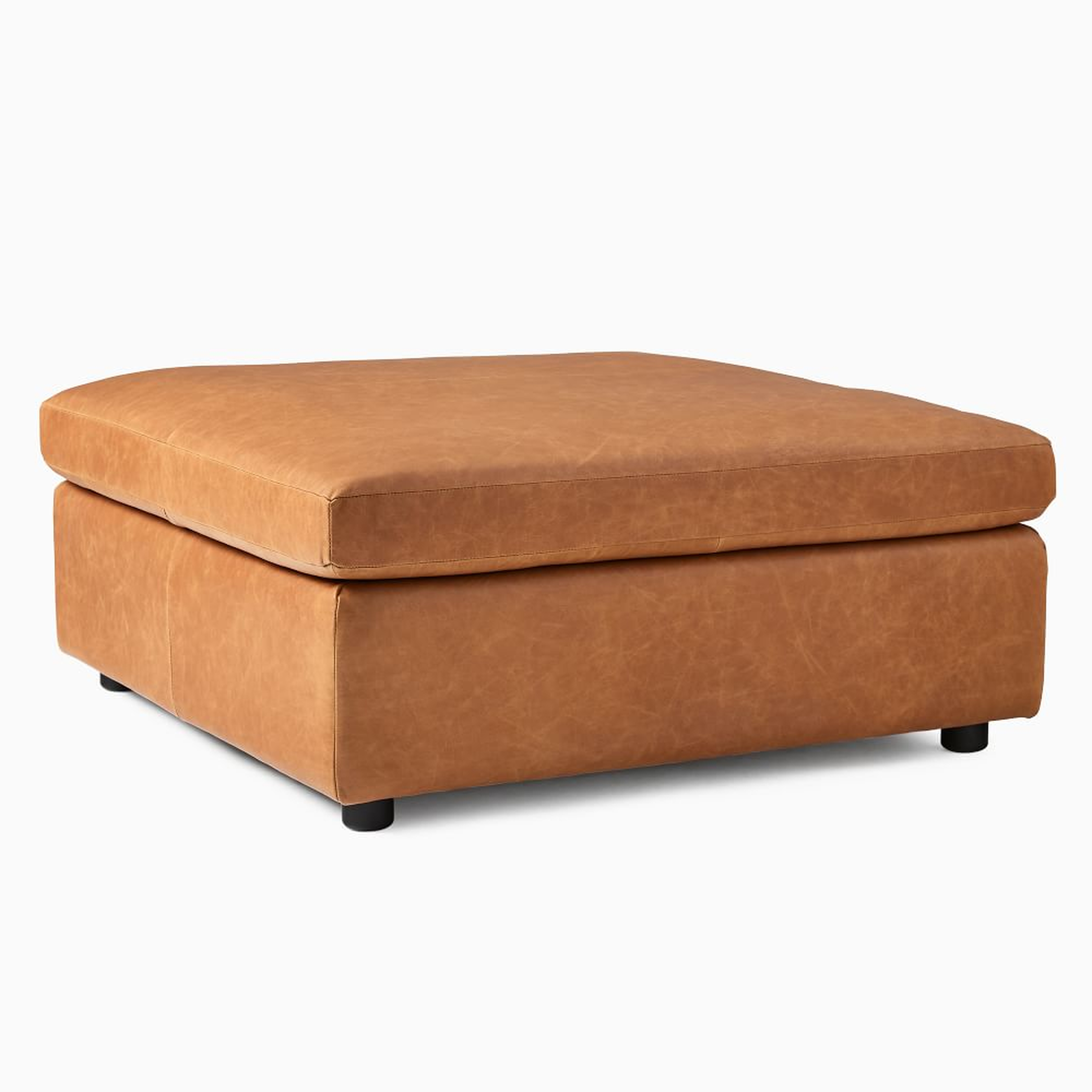 Marin Large Square Ottoman, Down, Vegan Leather, Saddle, Concealed Support - West Elm