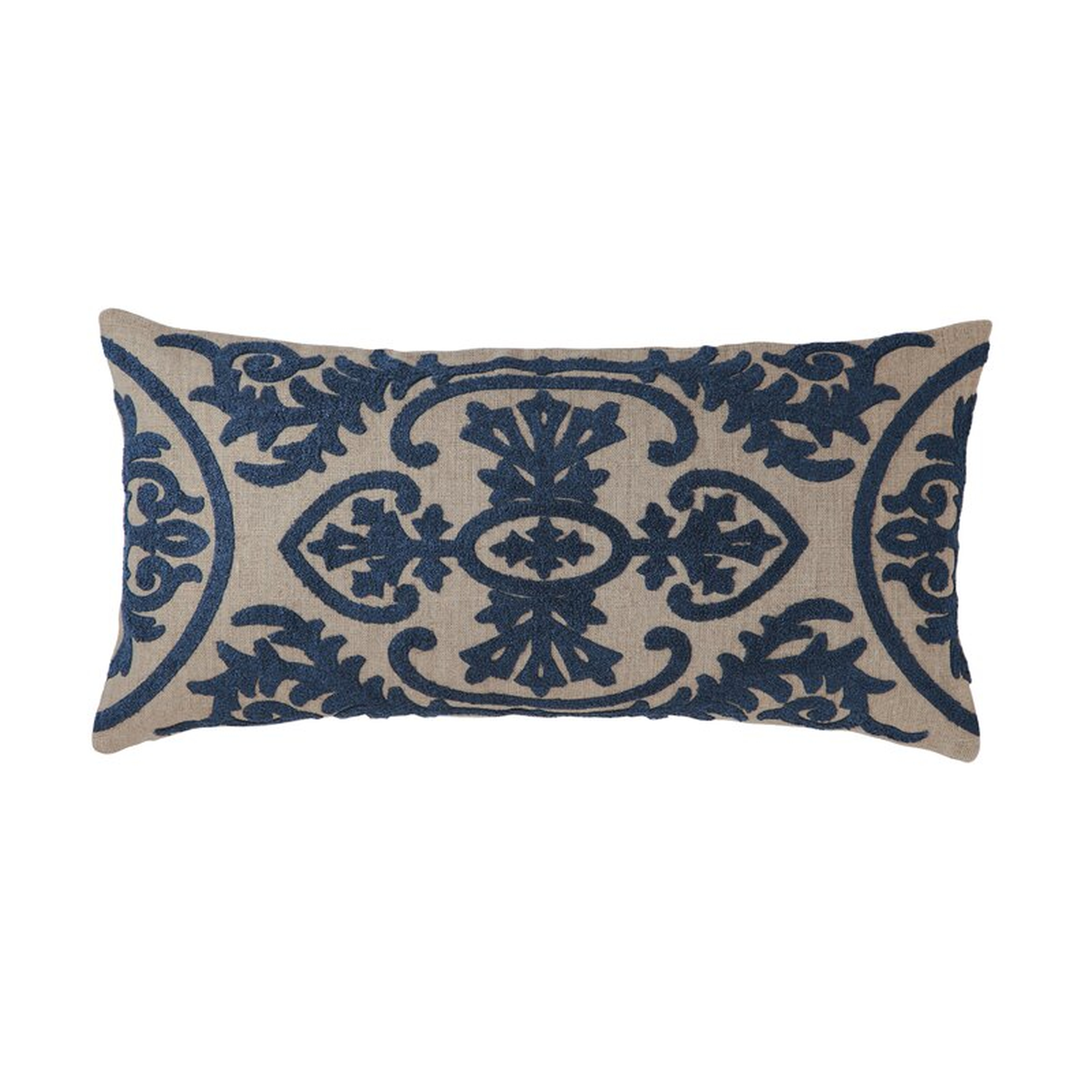 Lana Linen Damask Lumbar Pillow Color: Navy - Perigold