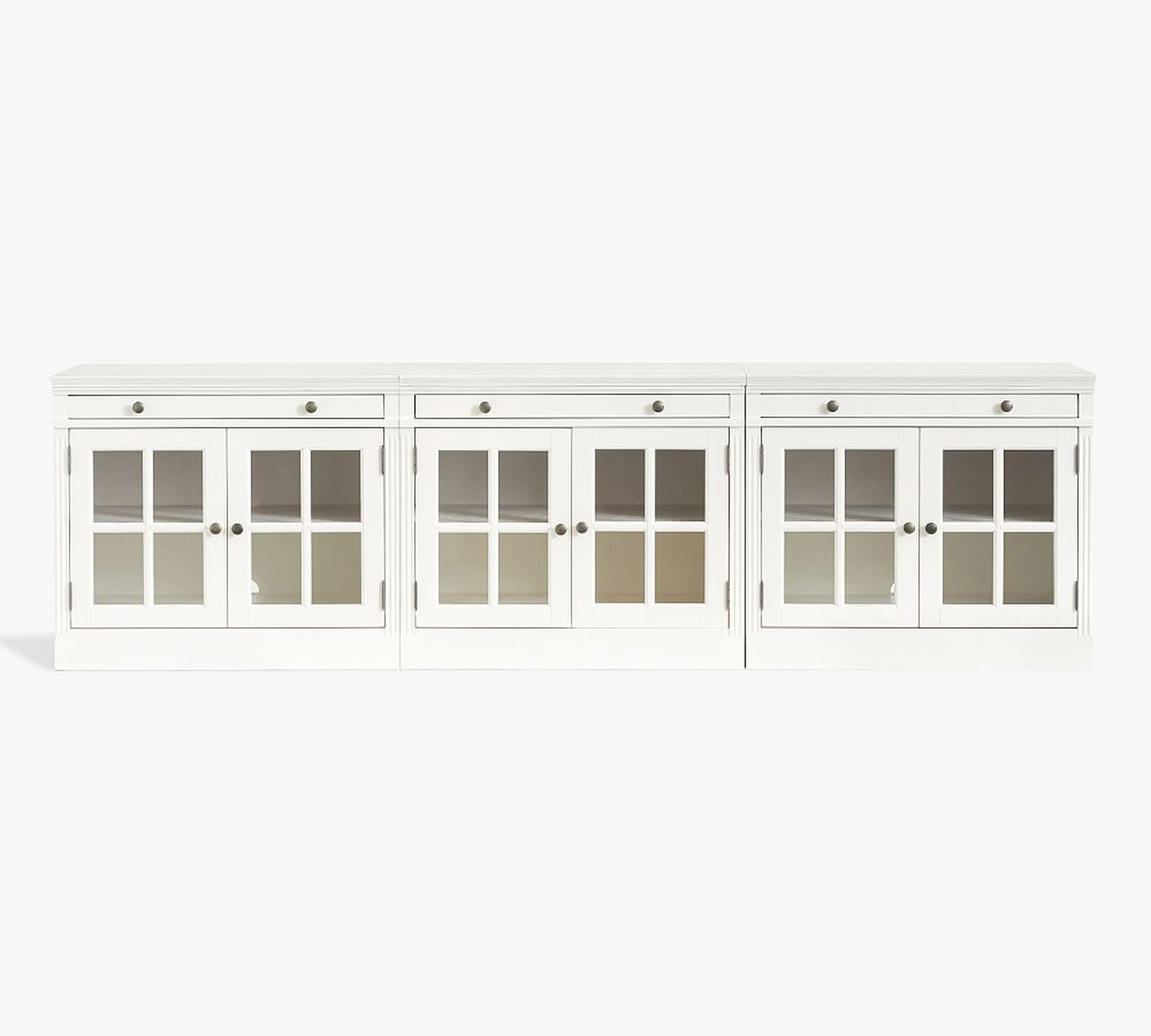 Livingston 105" Media Console with Glass Door Cabinets, Montauk White - Pottery Barn
