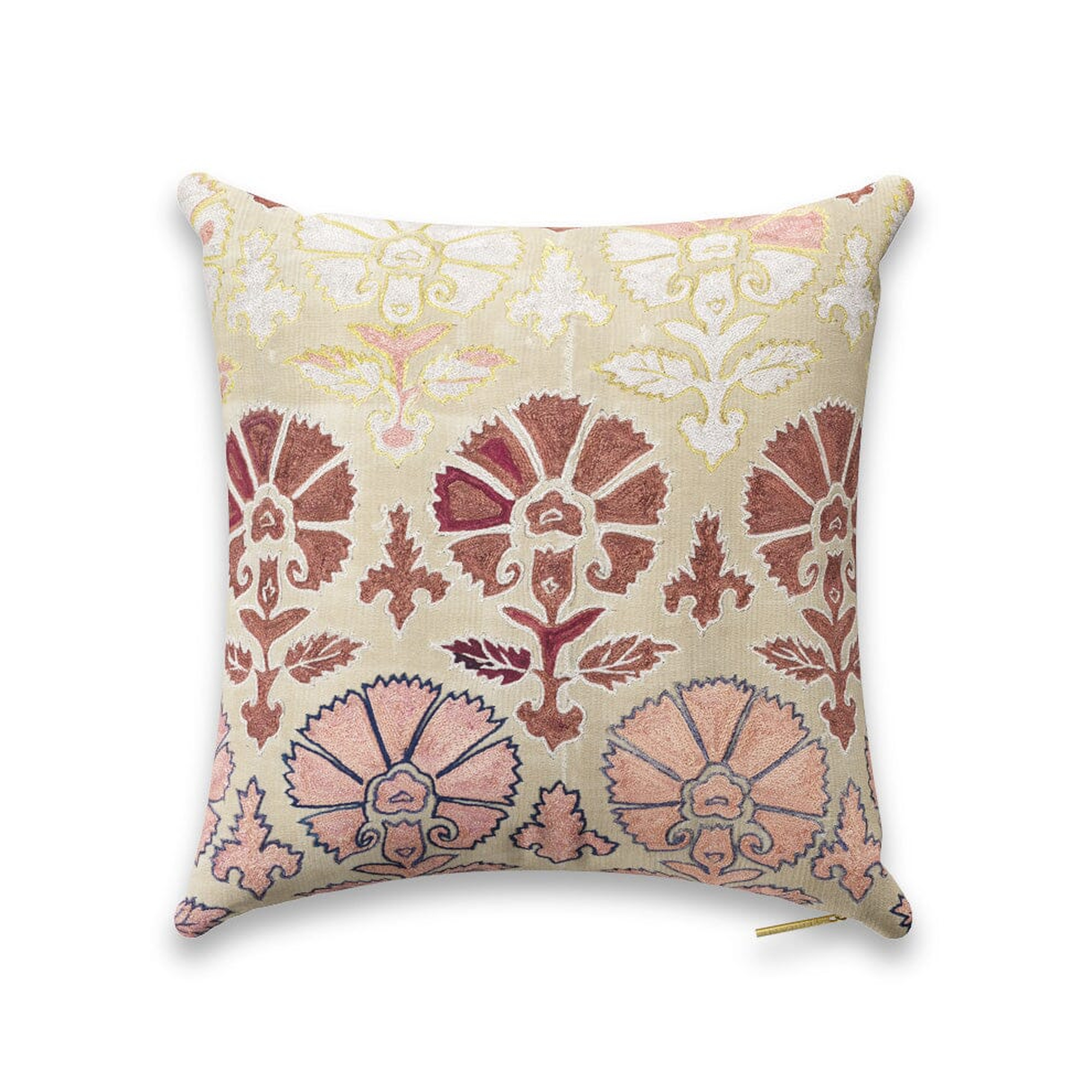 Blush Daisy Suzani Pillow by St. Frank | 18" W x 18" H | Cotton/Silk/Linen - St. Frank