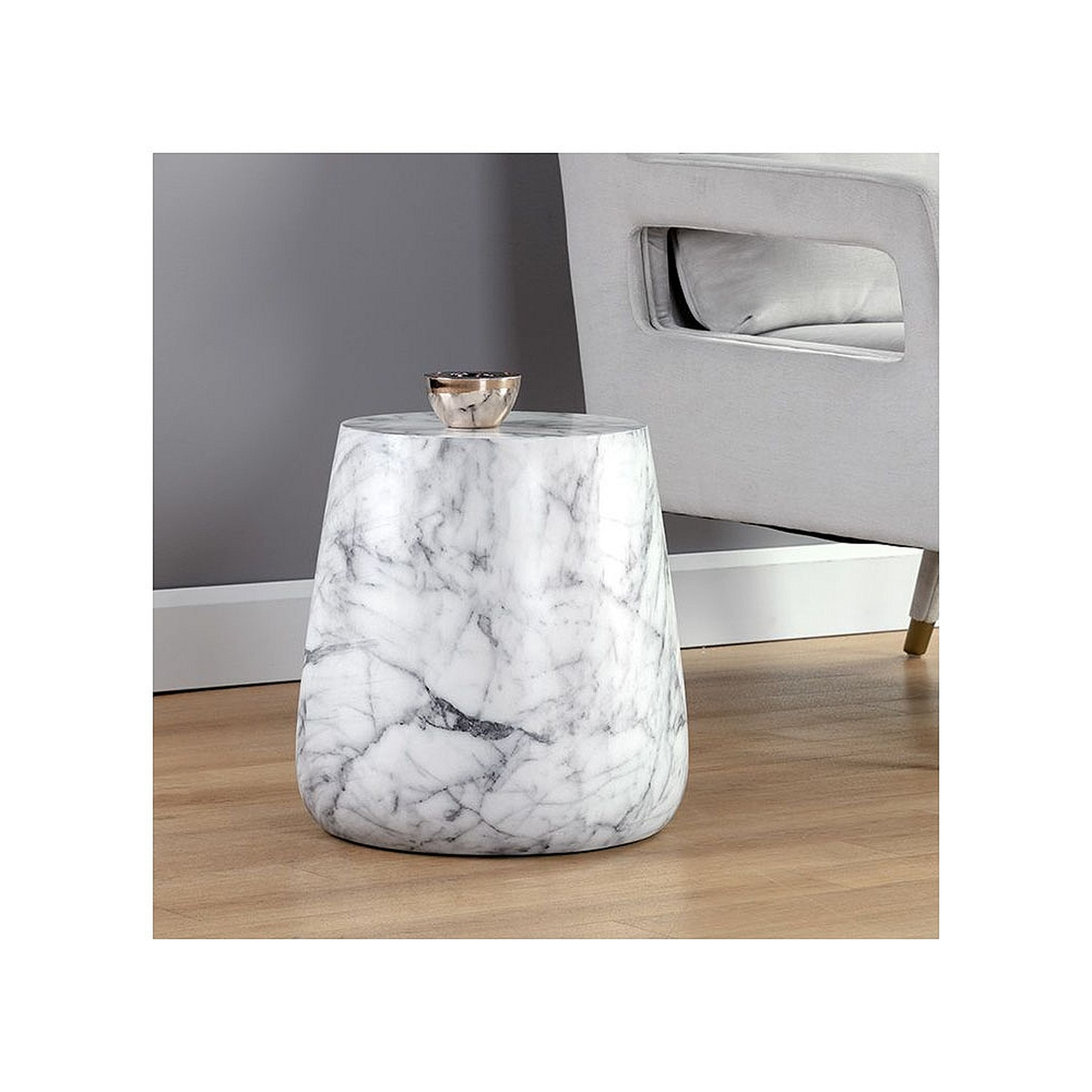 Aries White Faux Marble Side Table - Style # 85E42 - Lamps Plus