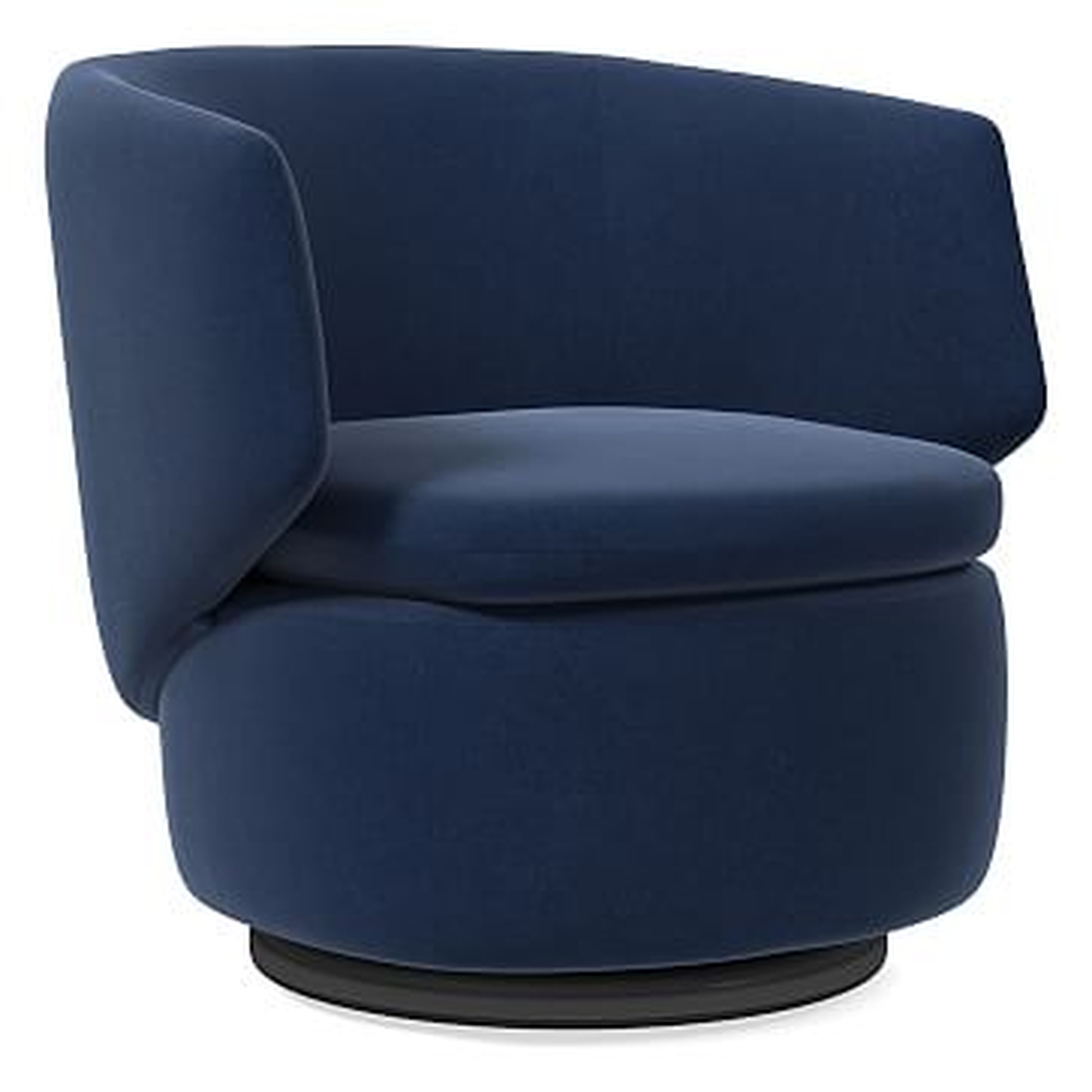 Crescent Swivel Chair, Poly, Performance Velvet, Ink Blue, Concealed Support - West Elm