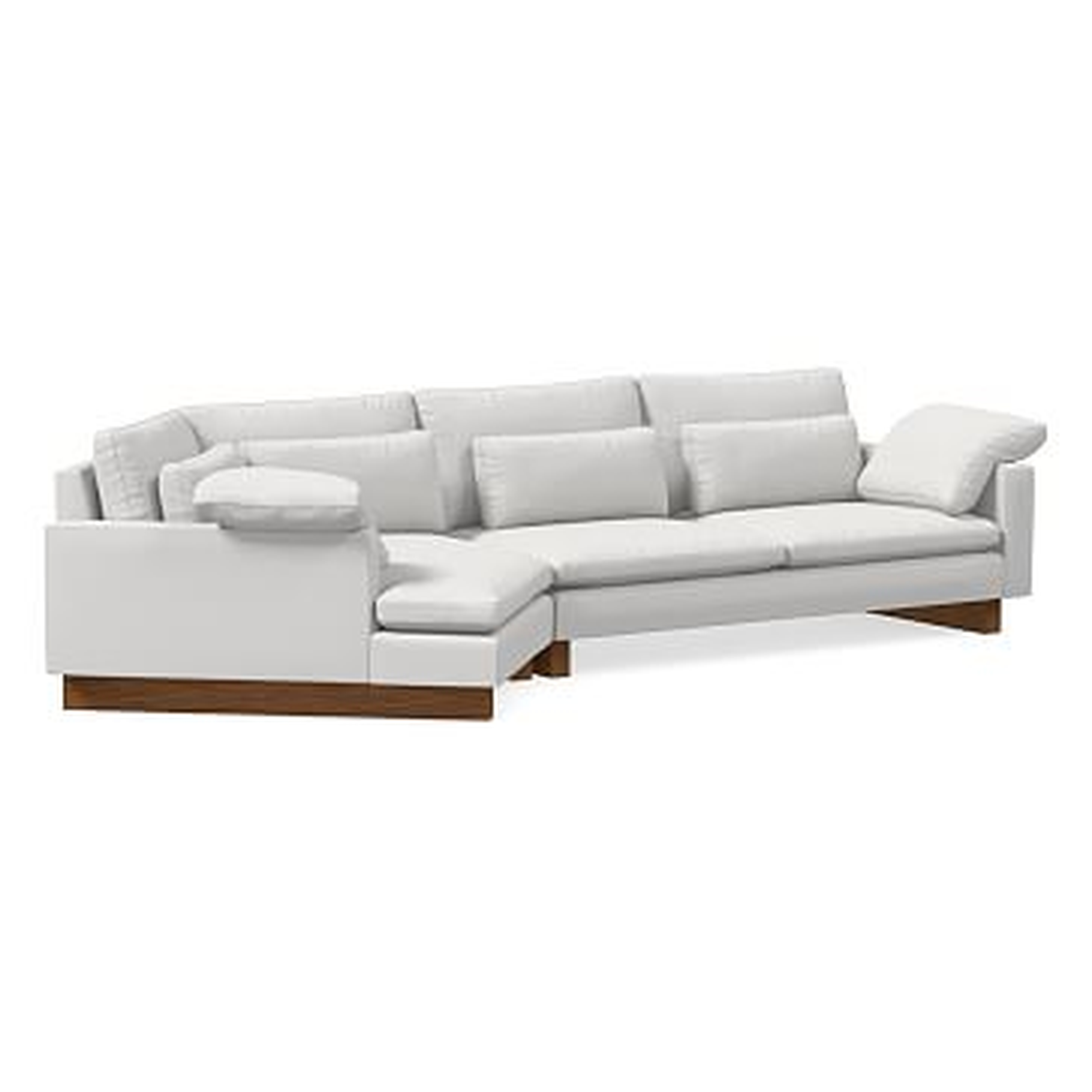 Harmony Sectional Set 48: Right Arm 2.5 Seater Sofa, Left Arm Cozy Corner, Down Blend, Performance Washed Canvas, White, Dark Walnut - West Elm