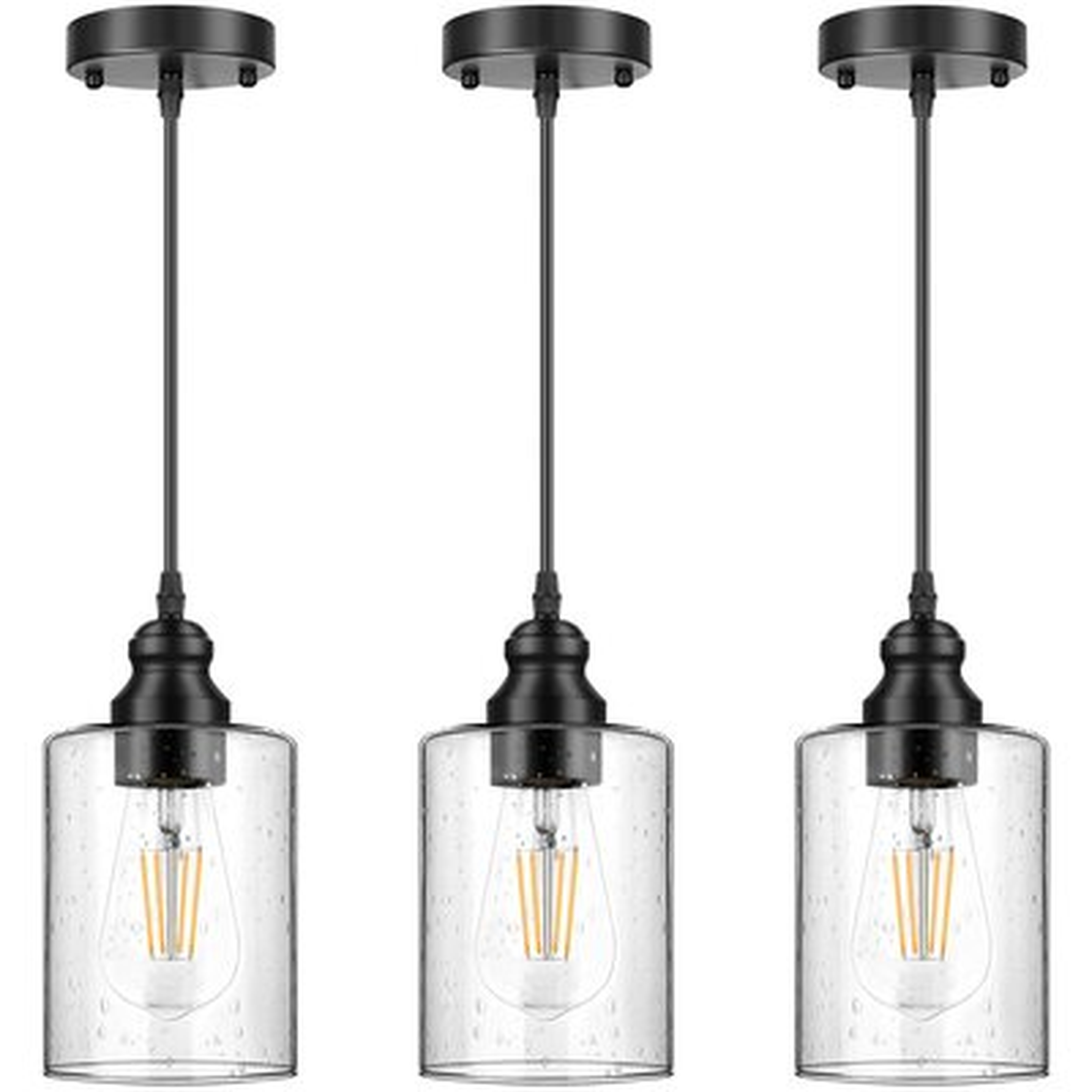Industrial Pendant Lighting, Adjustable Hanging Light Fixtures, Seeded Glass Shade Pendant Light, Vintage Farmhouse Mini Hanging Ceiling Lamp For Kitchen Living Room Bedroom Hallway, E26 Base, 3-Pack - Wayfair
