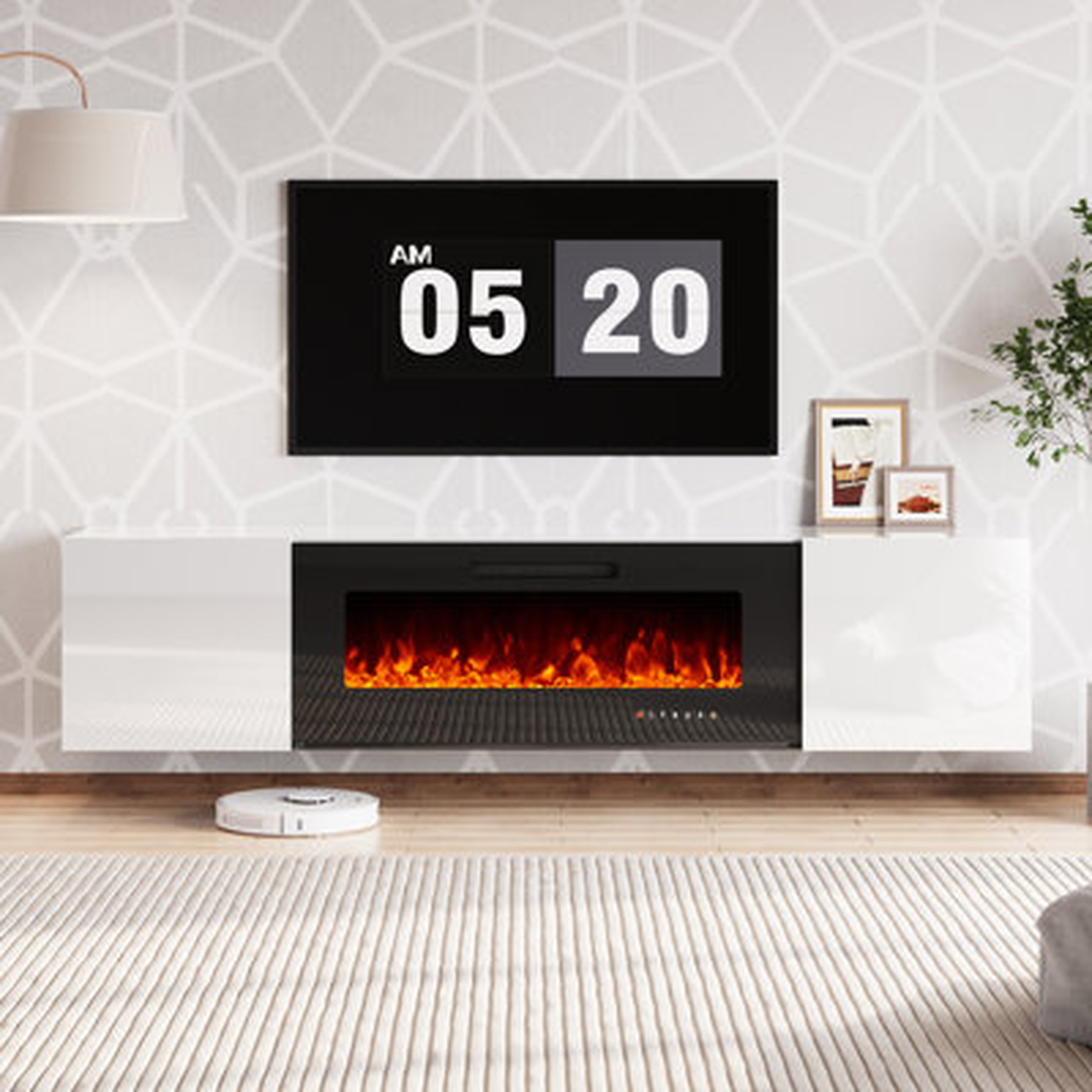 Emielia Floating TV Stand with Electric Fireplace for TVs - Wayfair