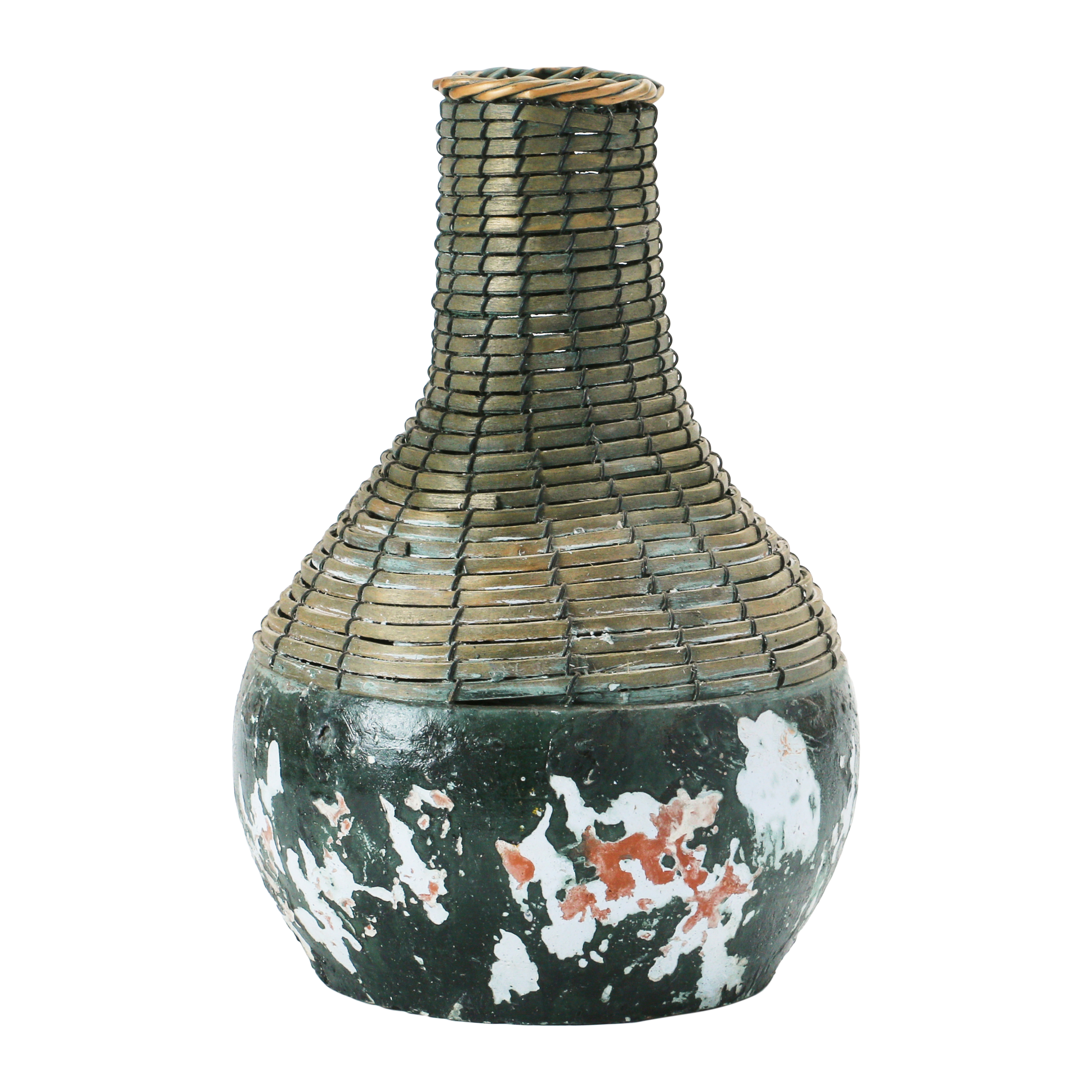 Hand-Woven Rattan & Clay Vase, Distressed Black (Each One Will Vary) - Nomad Home