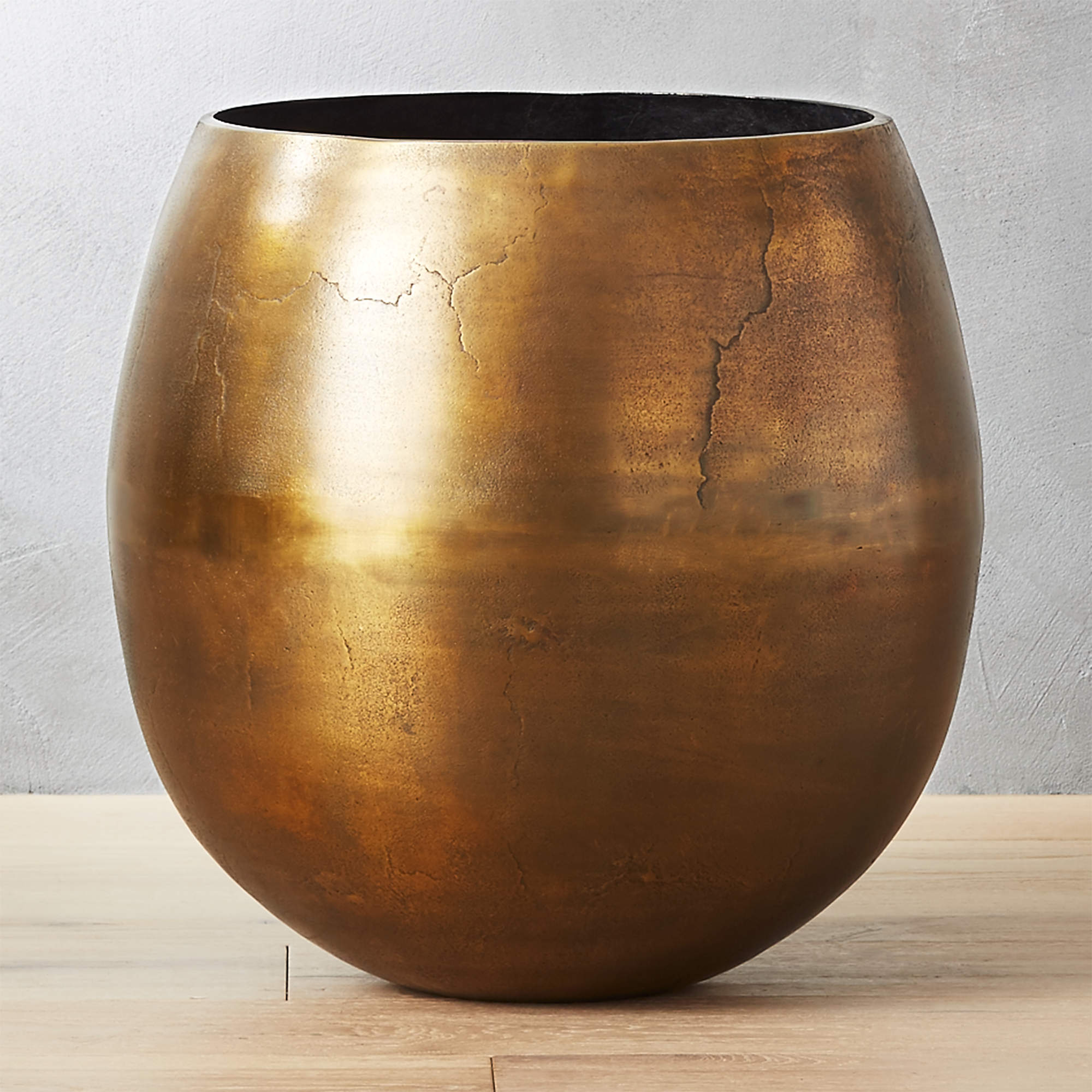 Rough Cast Brass Metal Indoor Planter Large RESTOCK  in early June 2024. - CB2