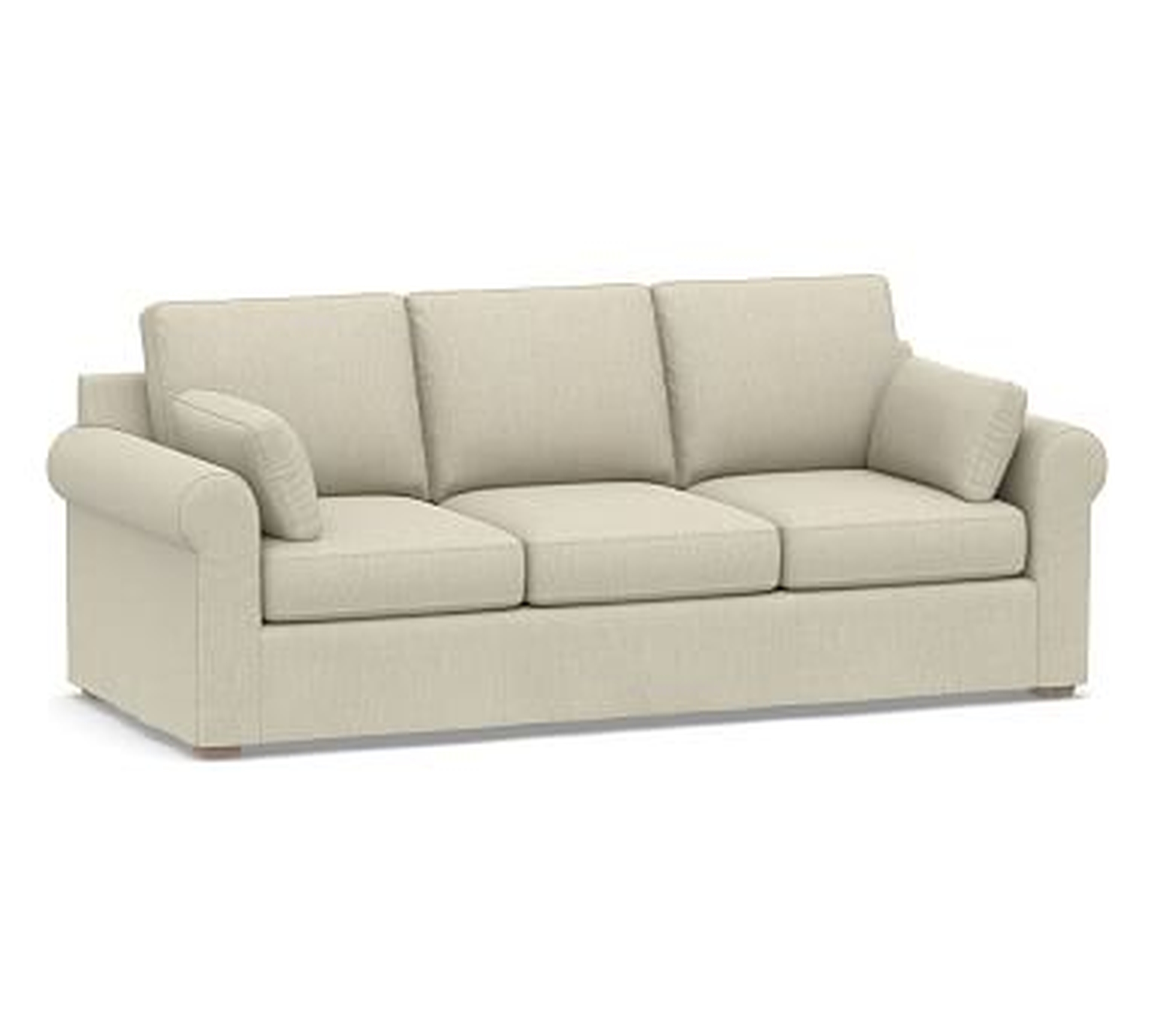 Jenner Roll Arm Slipcovered Sofa 92", Down Blend Wrapped Cushions, Chenille Basketweave Oatmeal - Pottery Barn