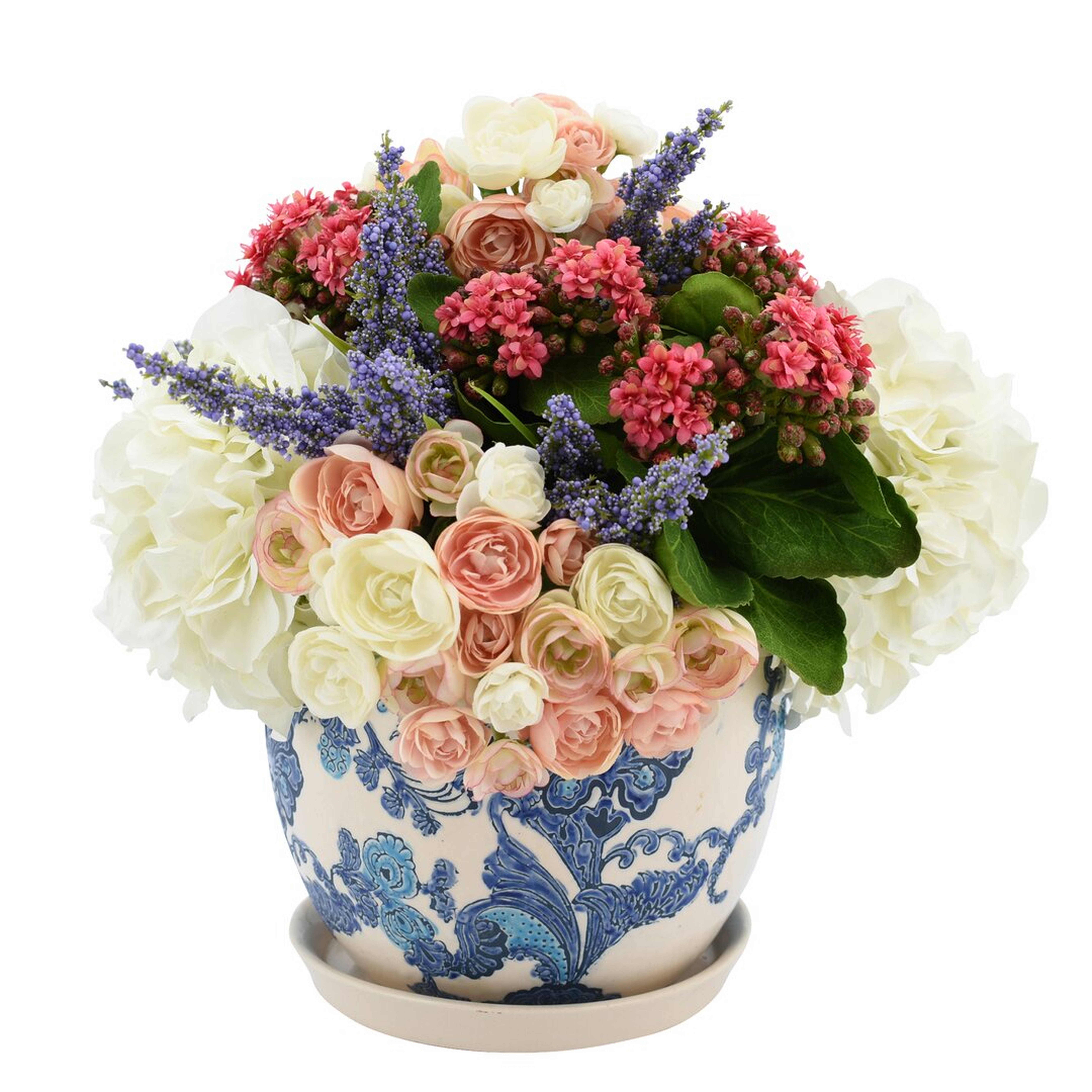 "Creative Displays, Inc. Assorted Ranunculus and Hydrangea Mixed in Vase" - Perigold