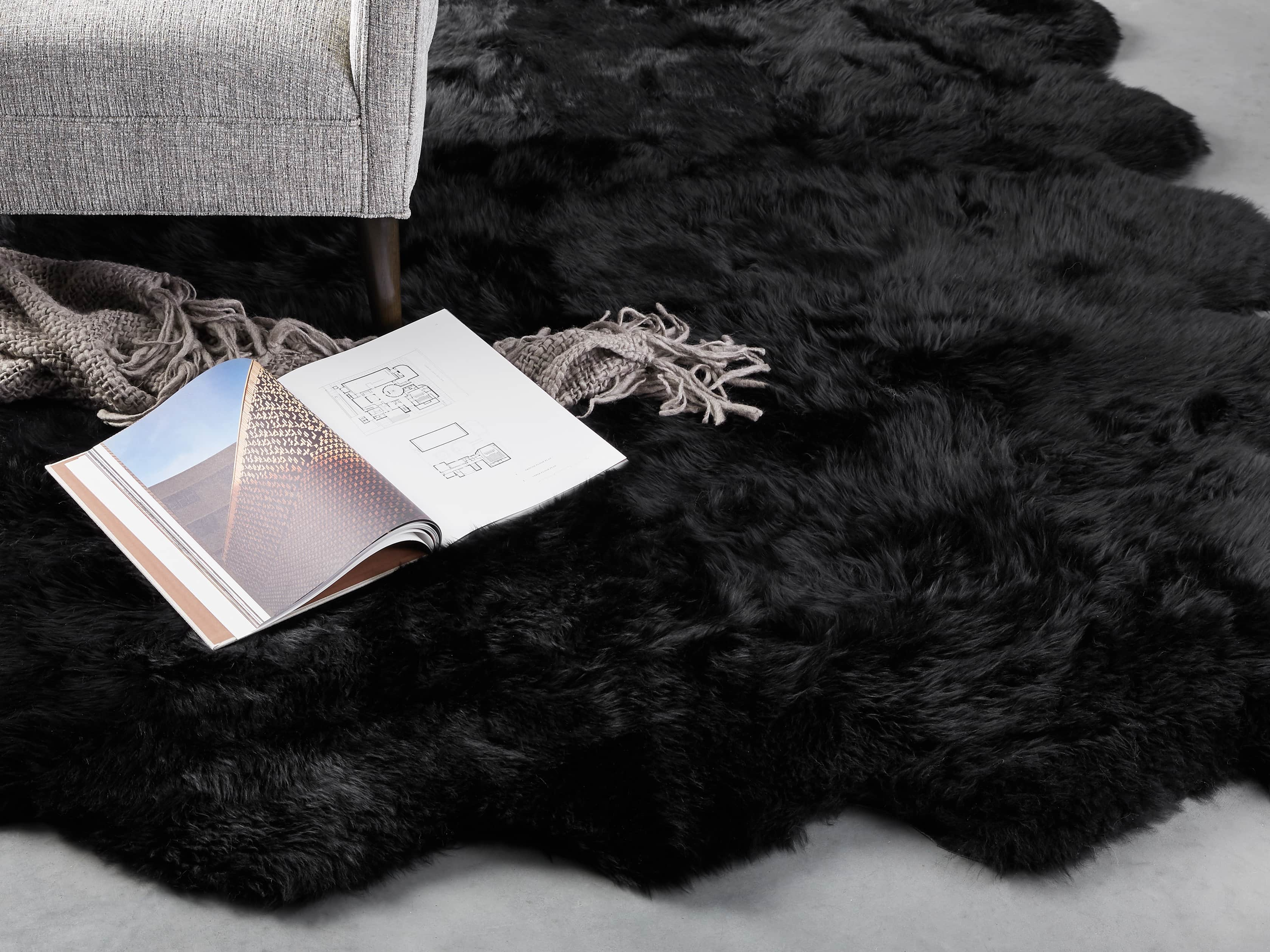 Sheepskin Wool Rug in Black 6' X 5' - Arhaus
