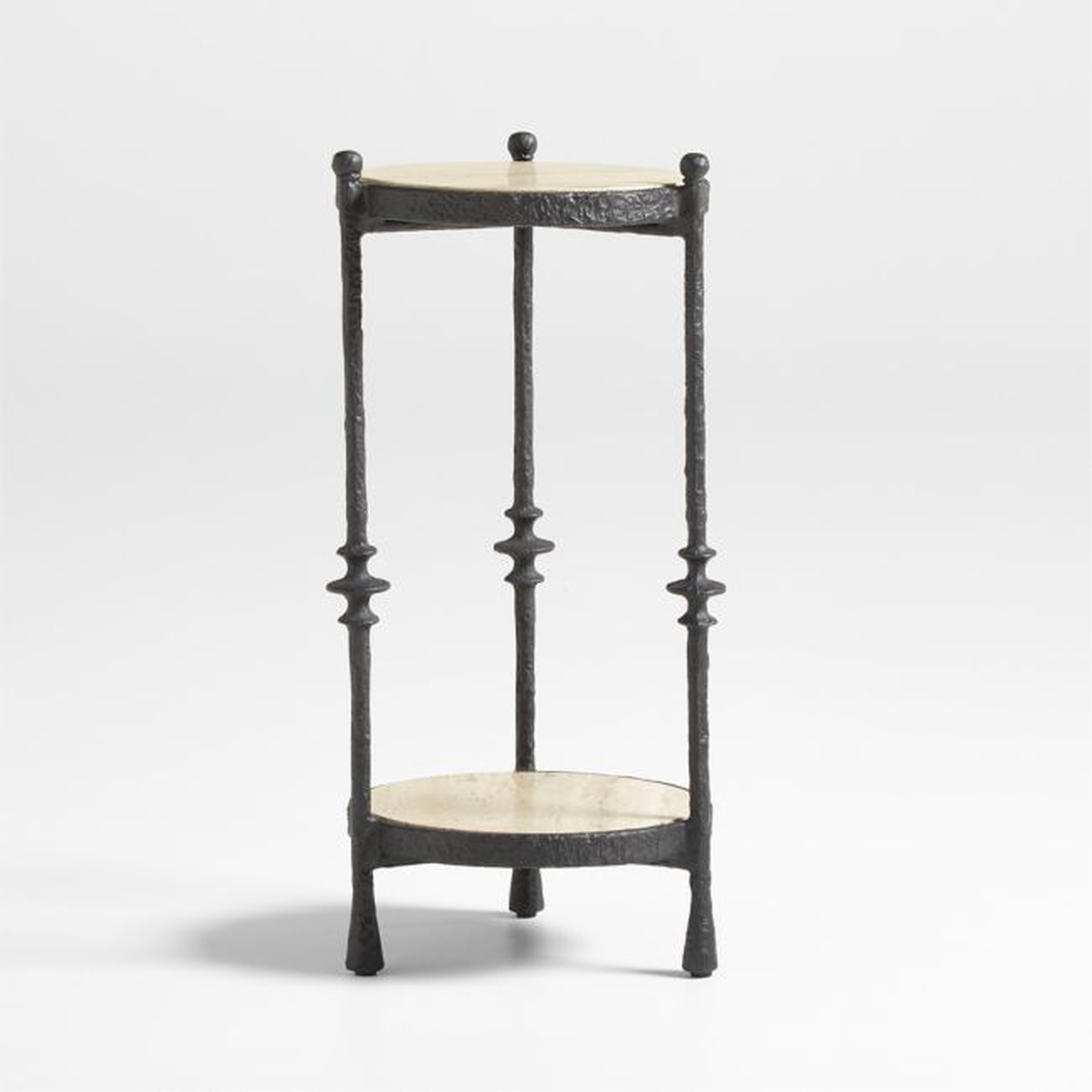 Estate Travertine and Metal Drink Table with Shelf by Jake Arnold - Crate and Barrel
